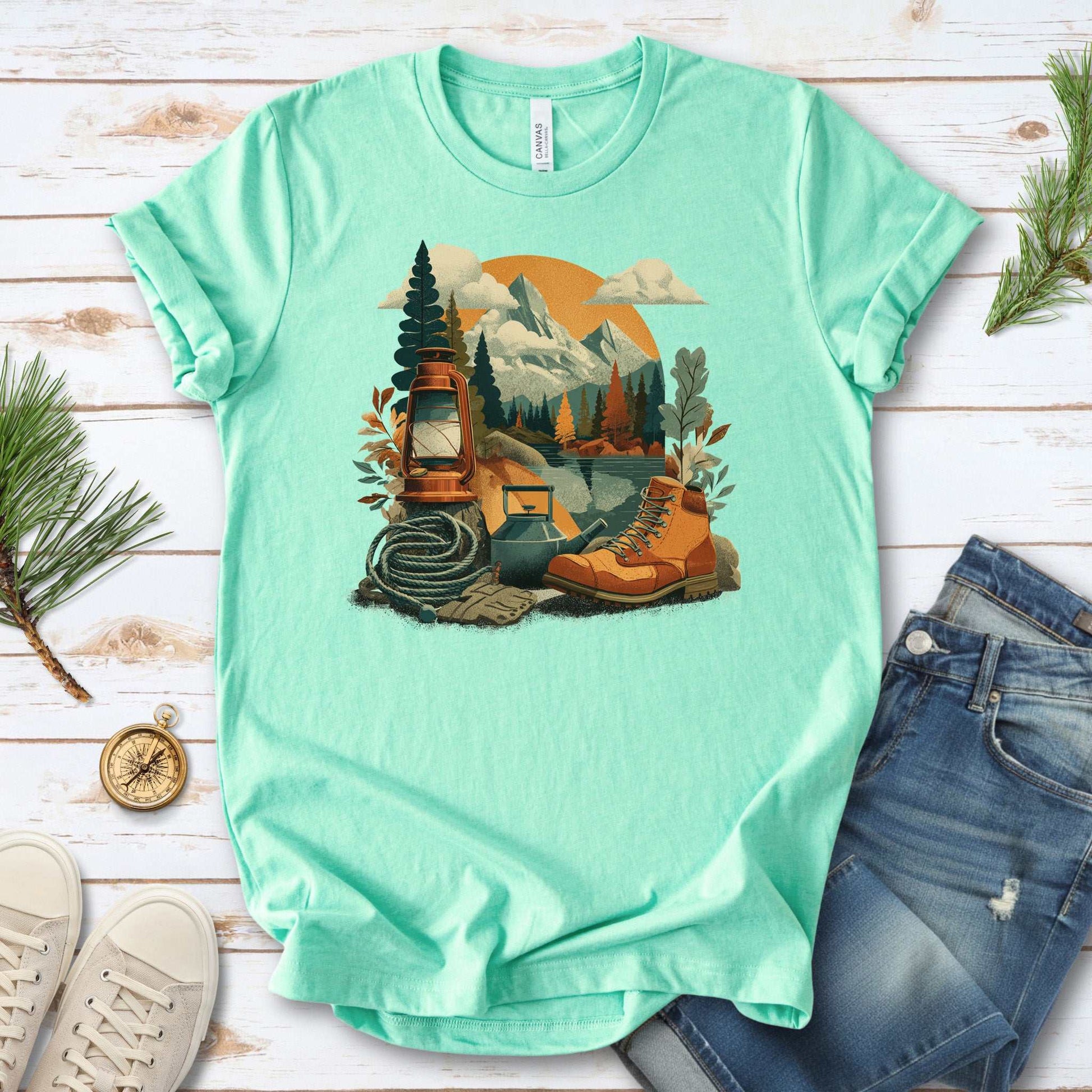 Camp Set Hiking Boots T-Shirt – Retro Outdoor Adventure Tee