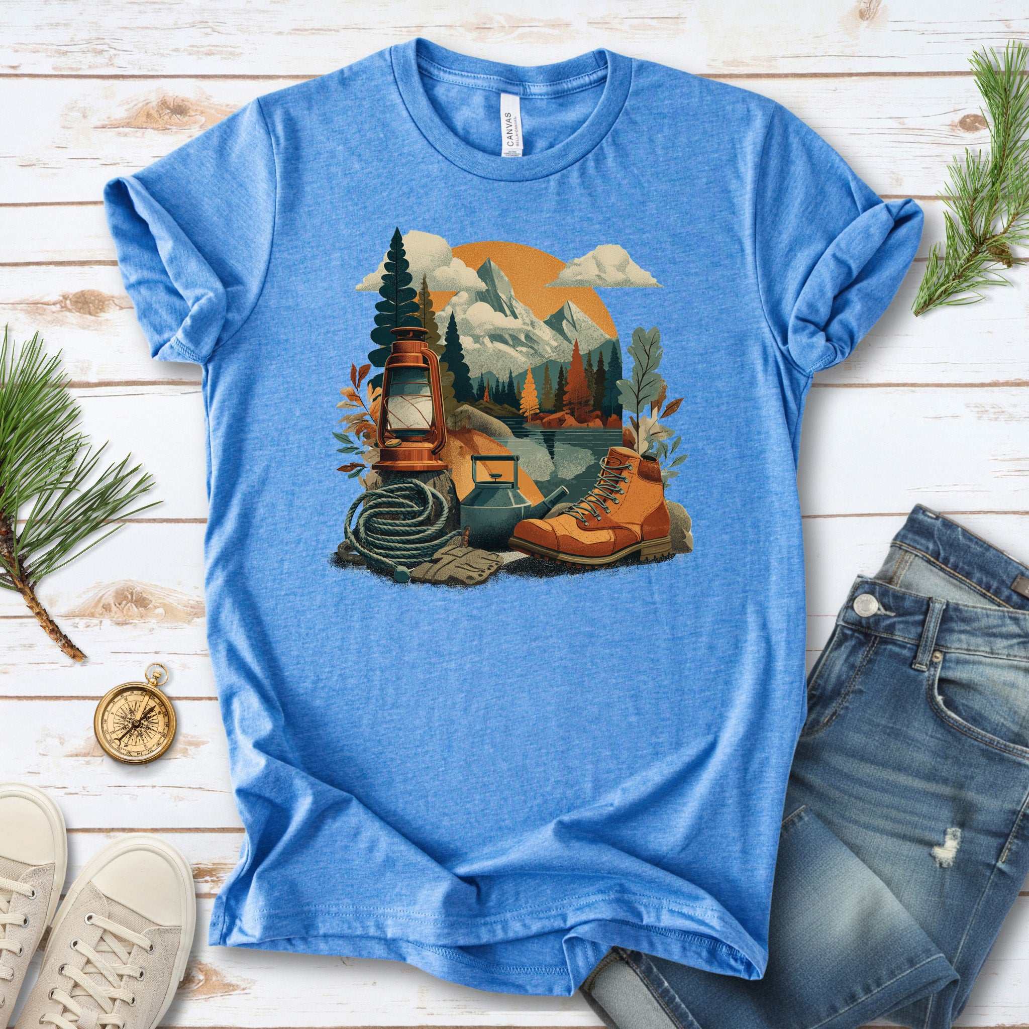 Camp Set Hiking Boots T-Shirt – Retro Outdoor Adventure Tee