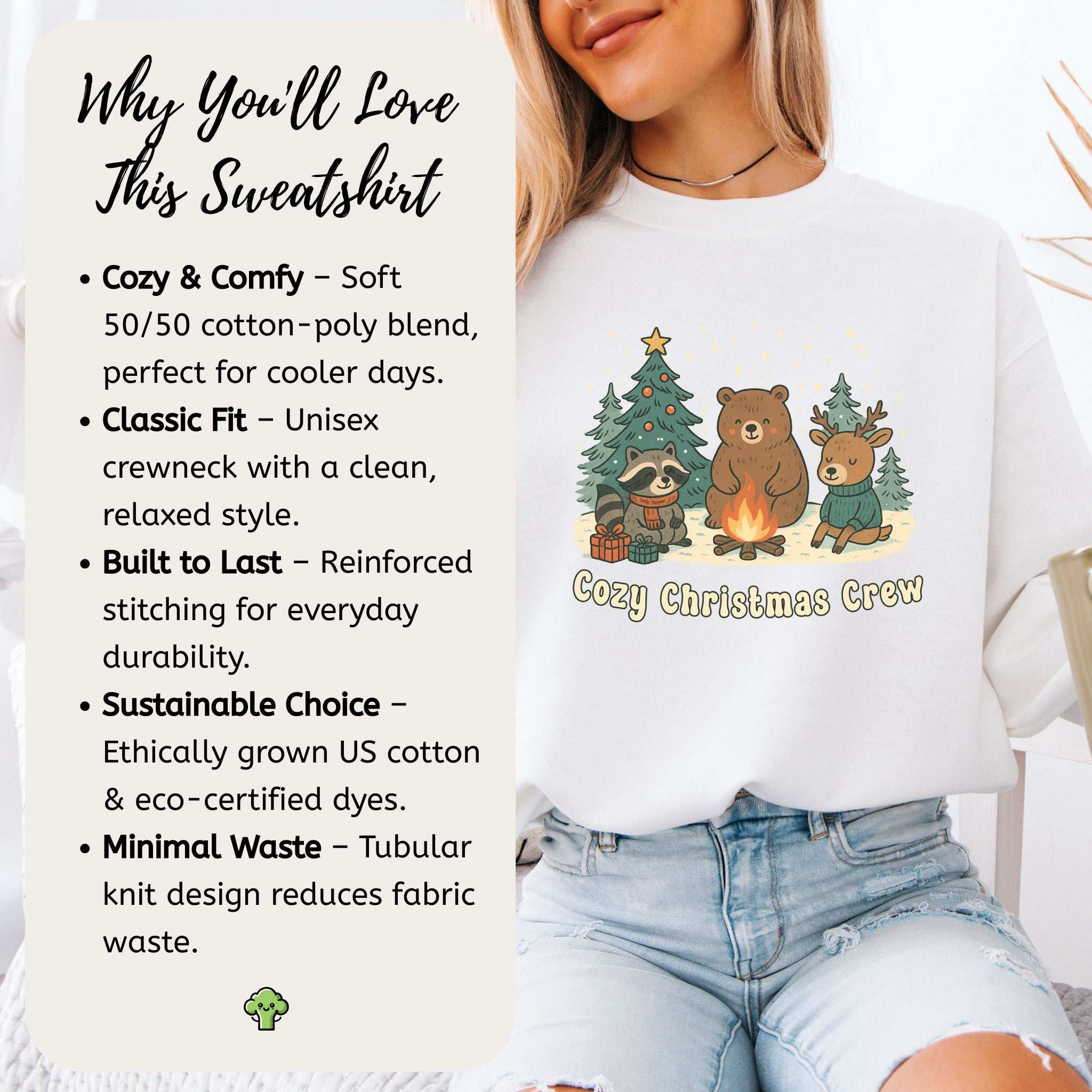Cozy Christmas Crew Sweatshirt – Forest Animal Campfire Holiday Vibes