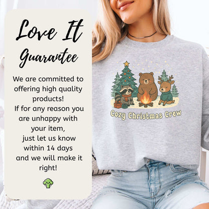 Cozy Christmas Crew Sweatshirt – Forest Animal Campfire Holiday Vibes