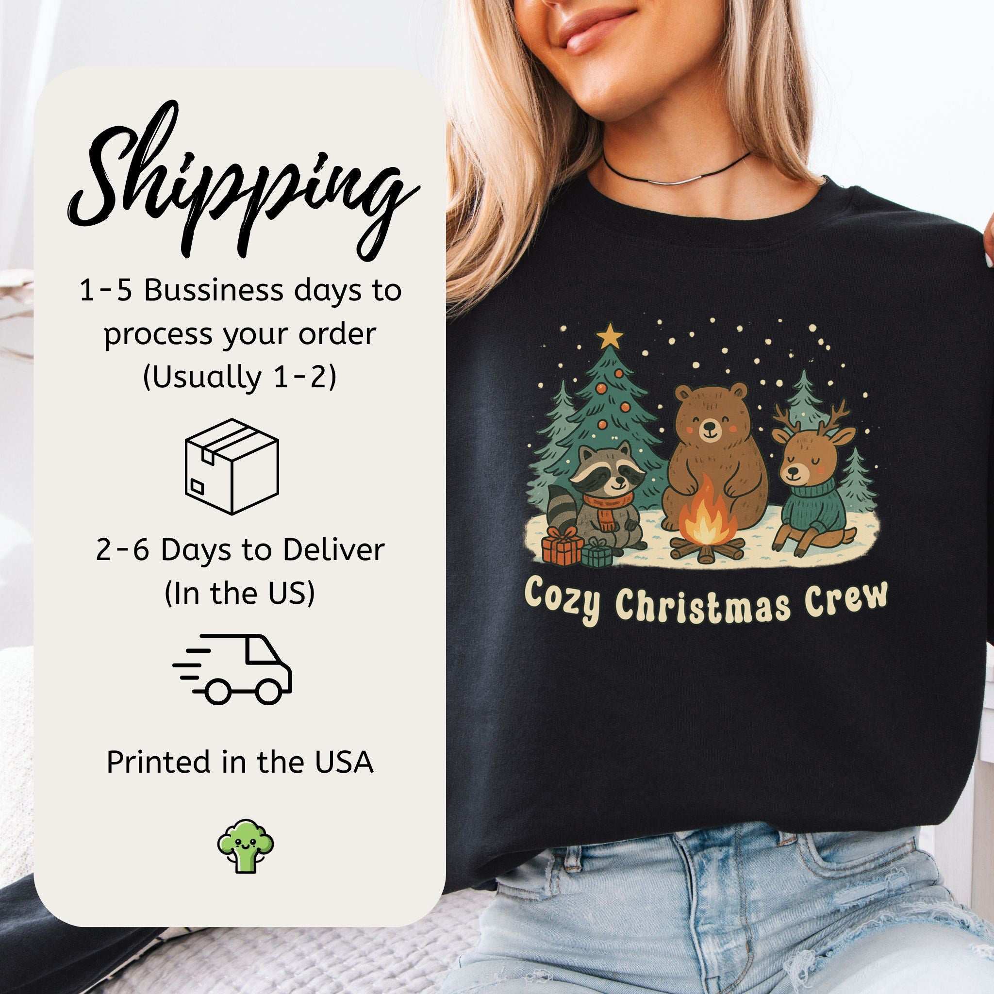 Cozy Christmas Crew Sweatshirt – Forest Animal Campfire Holiday Vibes