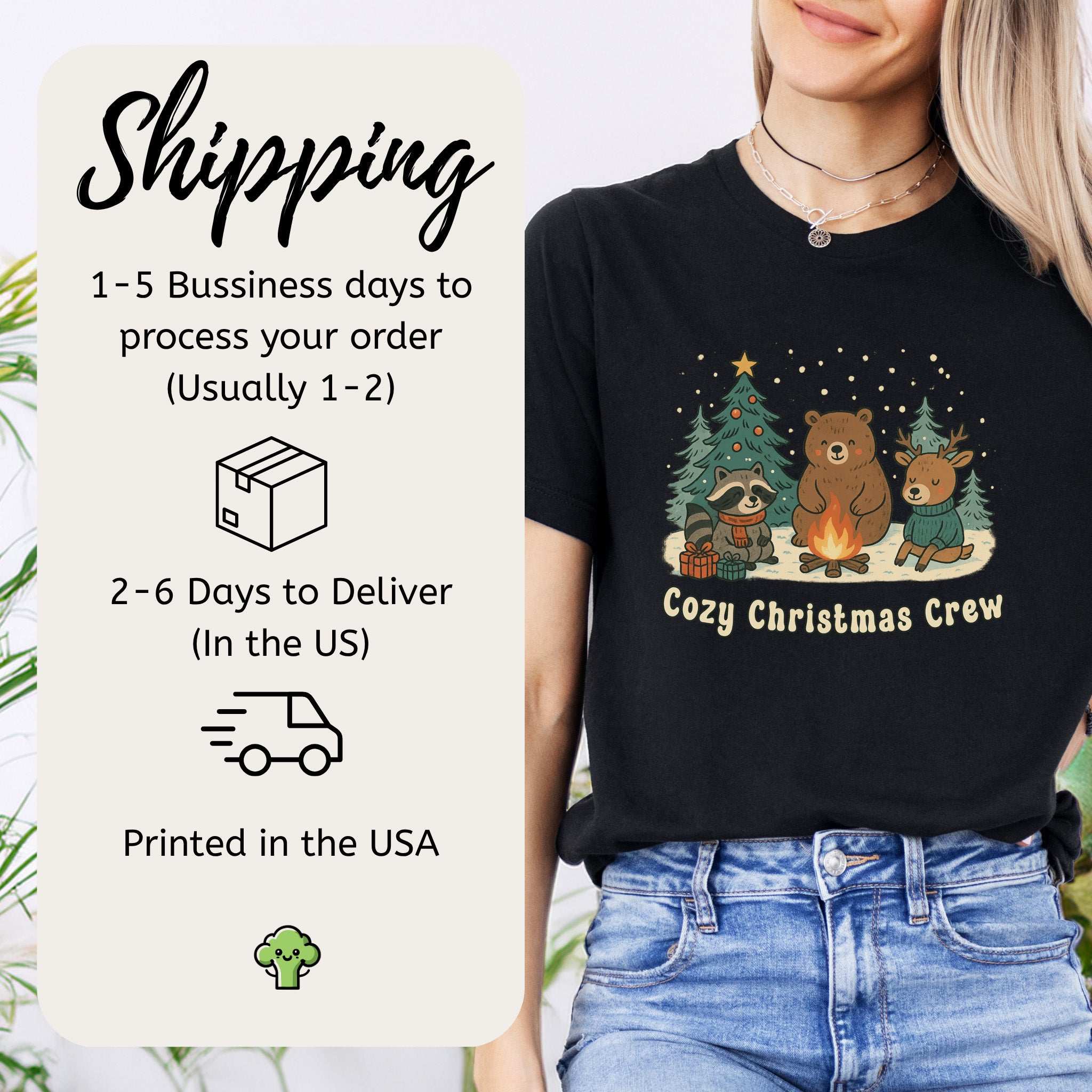Cozy Christmas Crew T-Shirt – Cute Forest Animal Campfire Tee