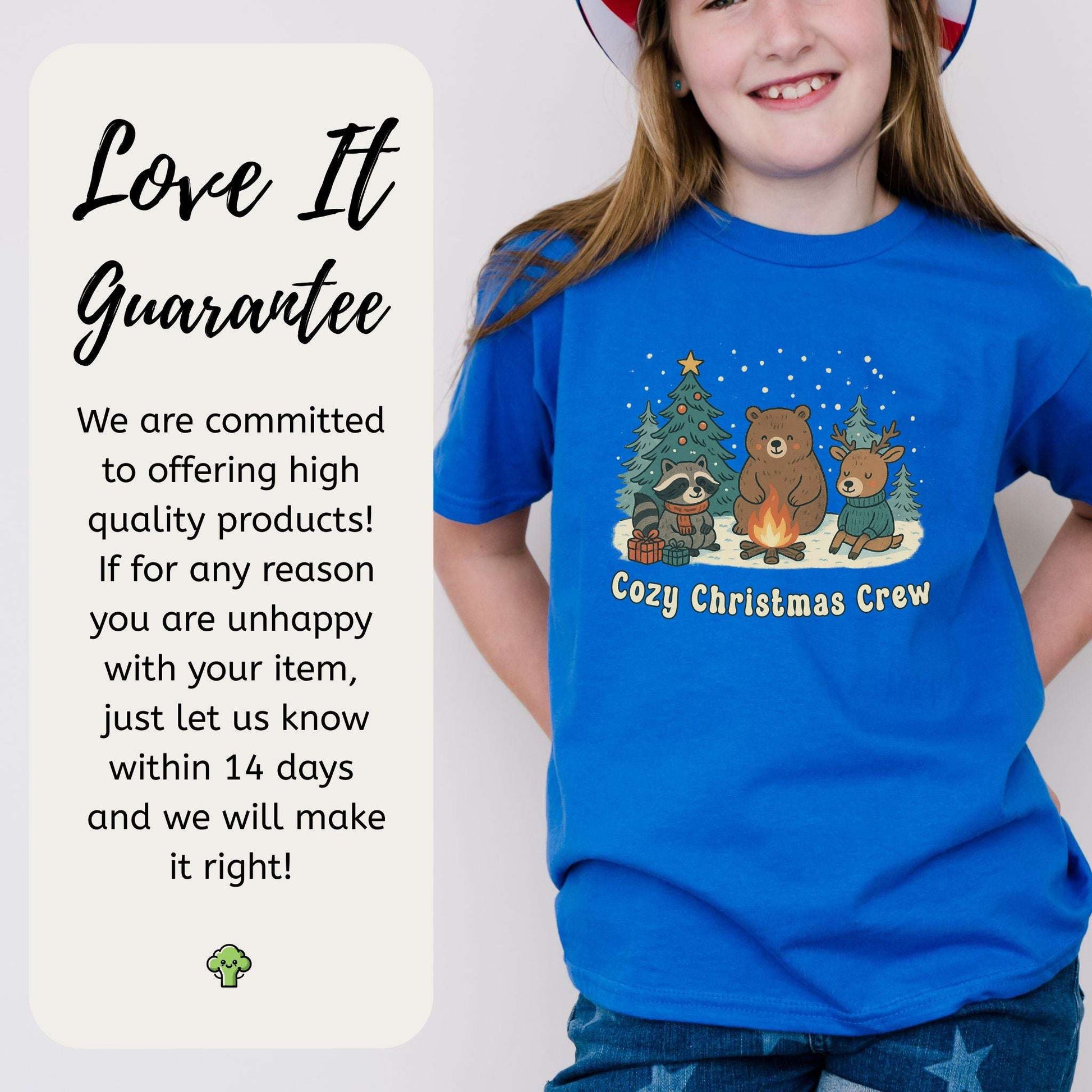 Cozy Christmas Crew Youth Tee – Cute Forest Animal Campfire Shirt