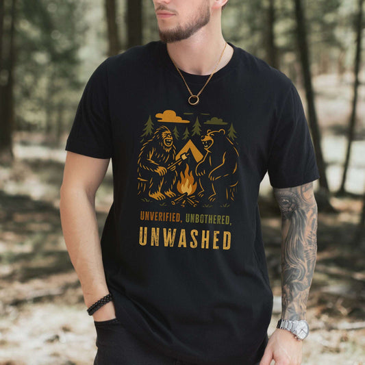 Campfire Legends T-Shirt – Funny Bigfoot & Bear Camping Tee