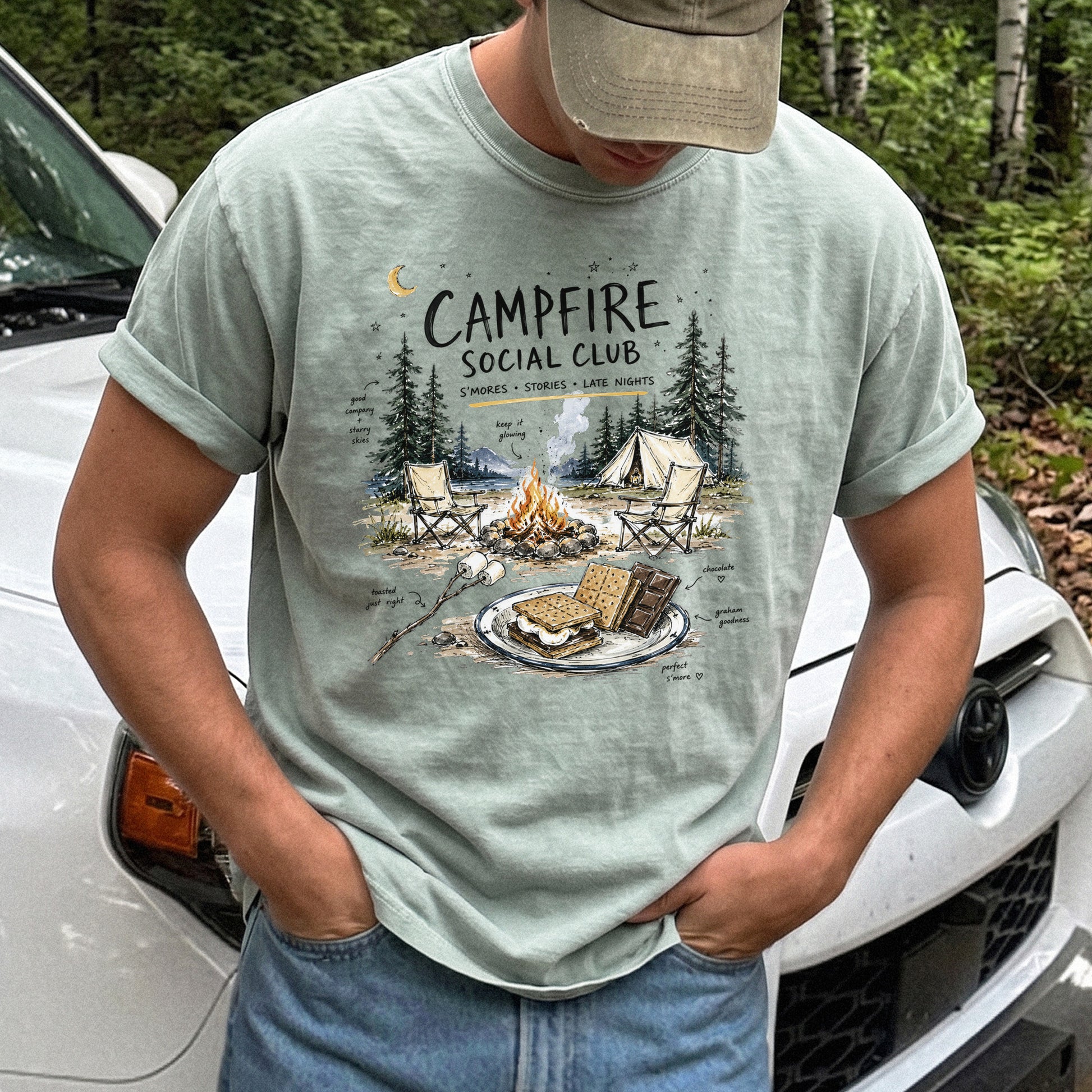 Campfire Social Club Comfort Colors Shirt – S’mores Camping T-Shirt