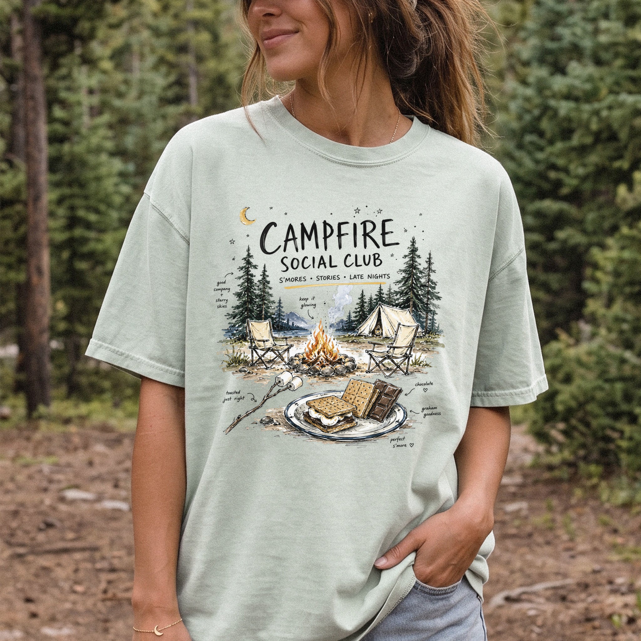Campfire Social Club Comfort Colors Shirt – S’mores Camping T-Shirt