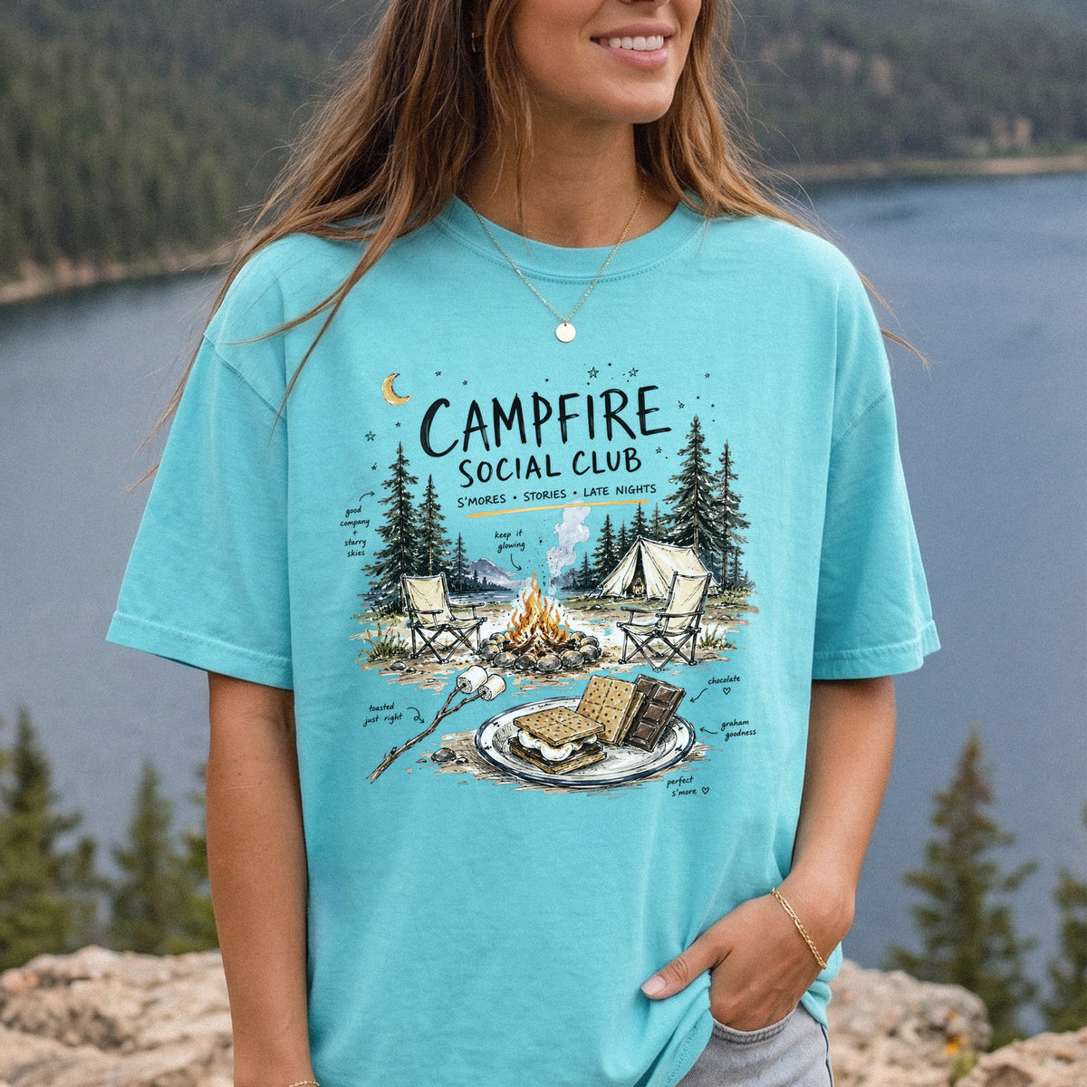 Campfire Social Club Comfort Colors Shirt – S’mores Camping T-Shirt