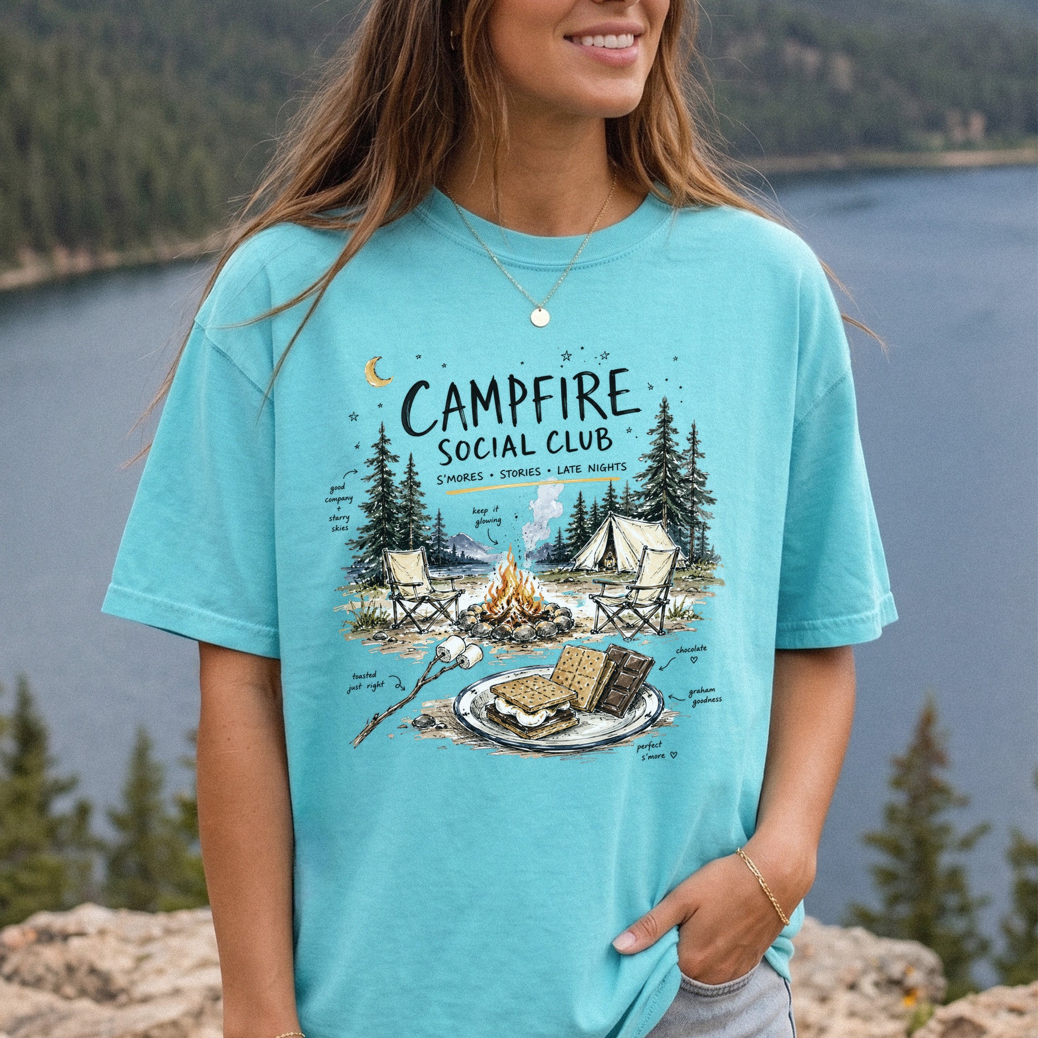 Campfire Social Club Comfort Colors Shirt – S’mores Camping T-Shirt