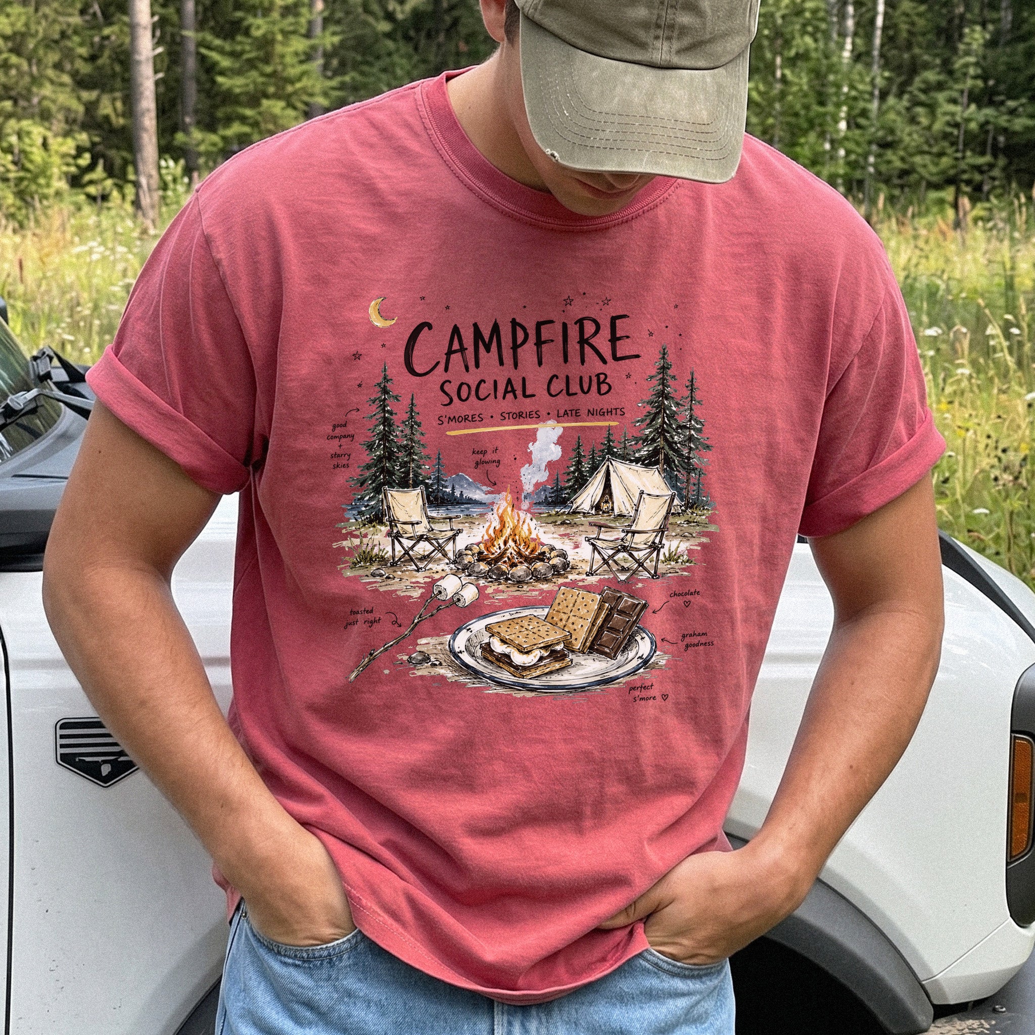 Campfire Social Club Comfort Colors Shirt – S’mores Camping T-Shirt