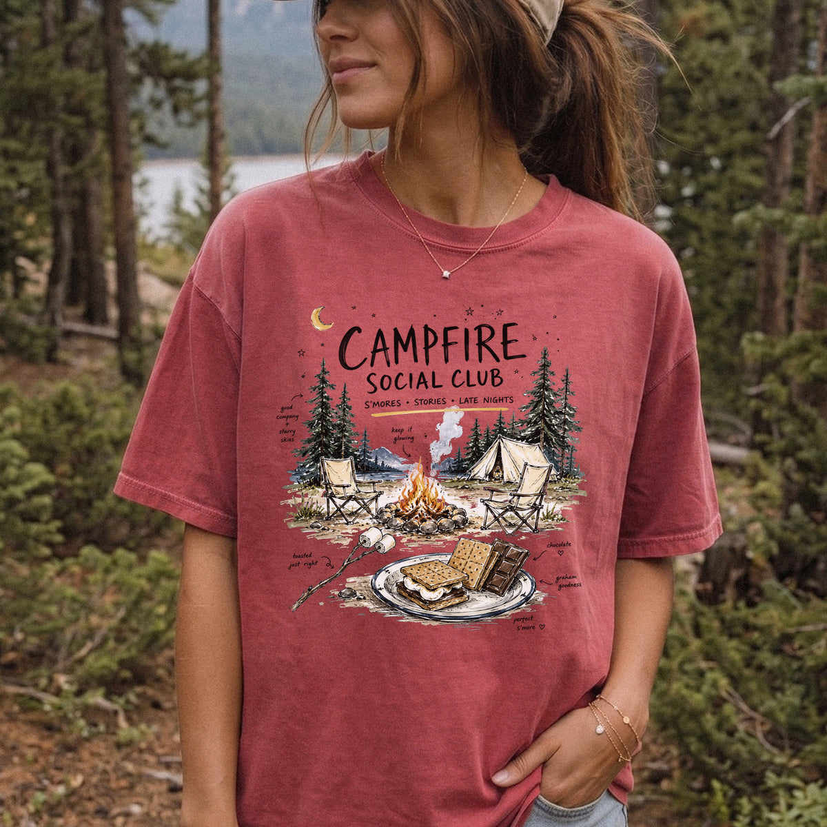 Campfire Social Club Comfort Colors Shirt – S’mores Camping T-Shirt