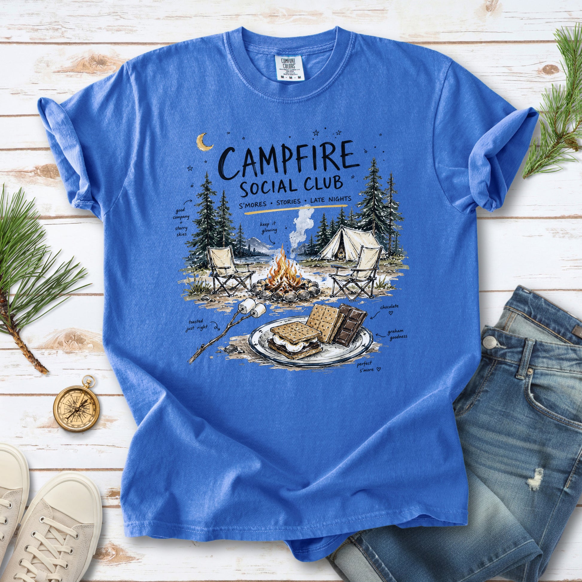 Campfire Social Club Comfort Colors Shirt – S’mores Camping T-Shirt