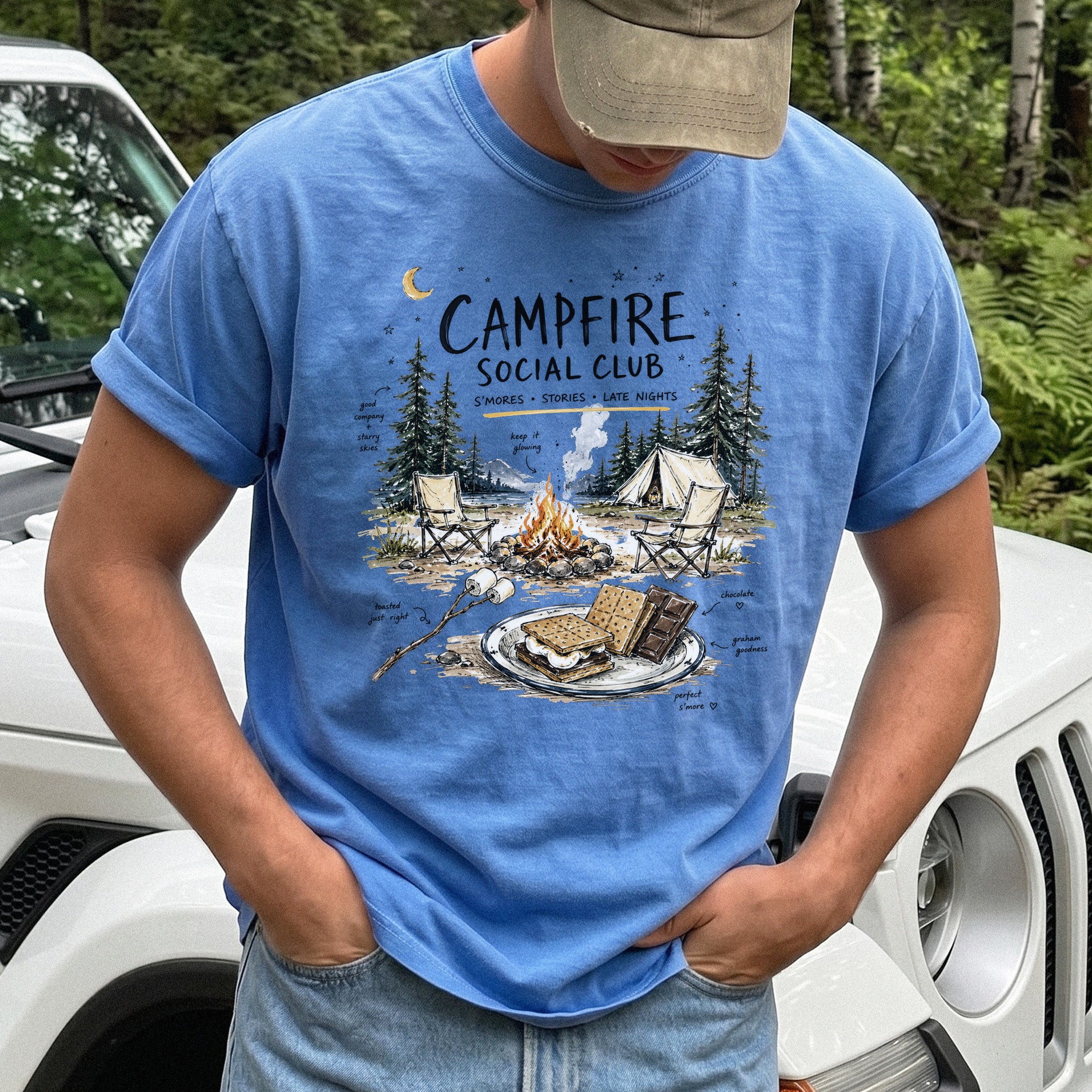 Campfire Social Club Comfort Colors Shirt – S’mores Camping T-Shirt