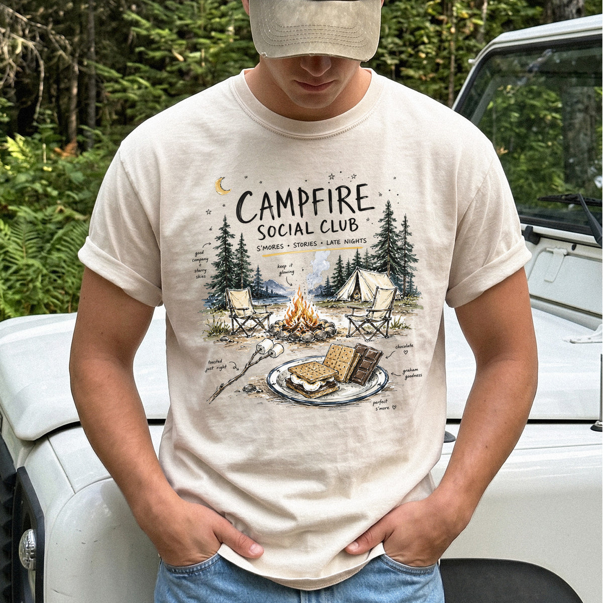 Campfire Social Club Comfort Colors Shirt – S’mores Camping T-Shirt
