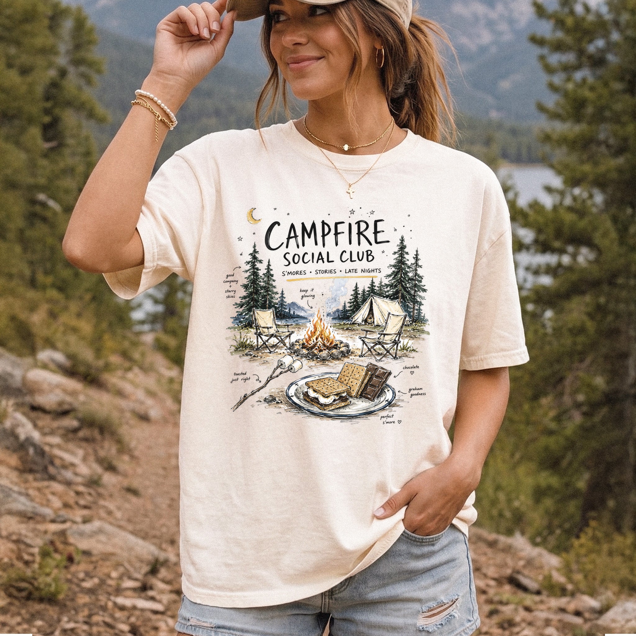 Campfire Social Club Comfort Colors Shirt – S’mores Camping T-Shirt