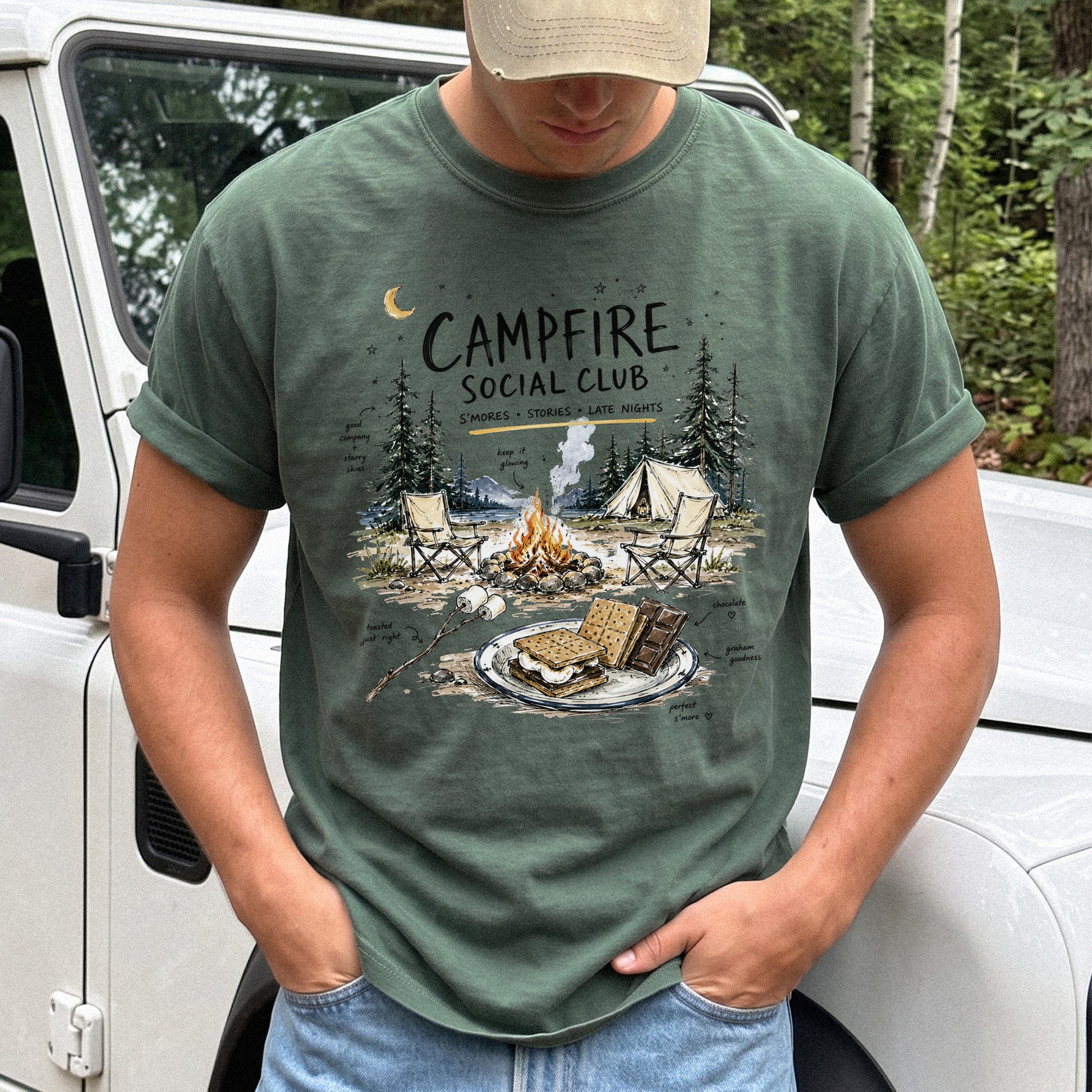 Campfire Social Club Comfort Colors Shirt – S’mores Camping T-Shirt