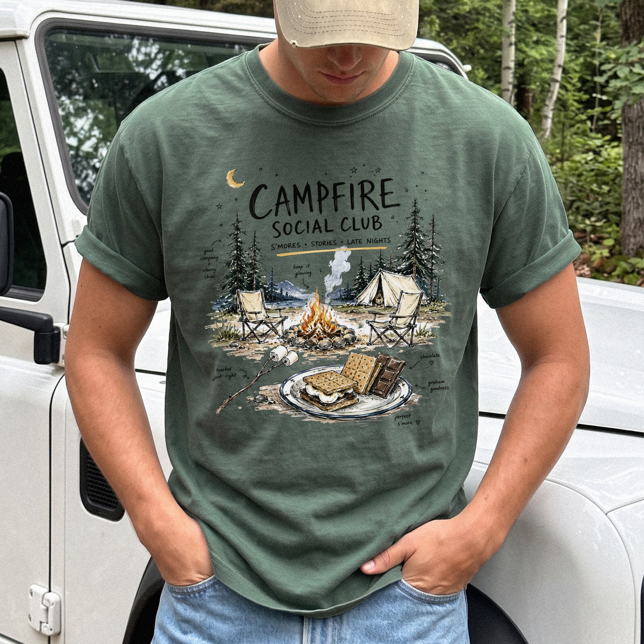 Campfire Social Club Comfort Colors Shirt – S’mores Camping T-Shirt