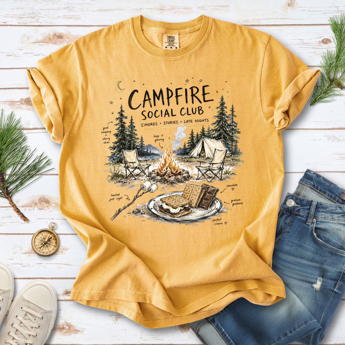 Campfire Social Club Comfort Colors Shirt – S’mores Camping T-Shirt