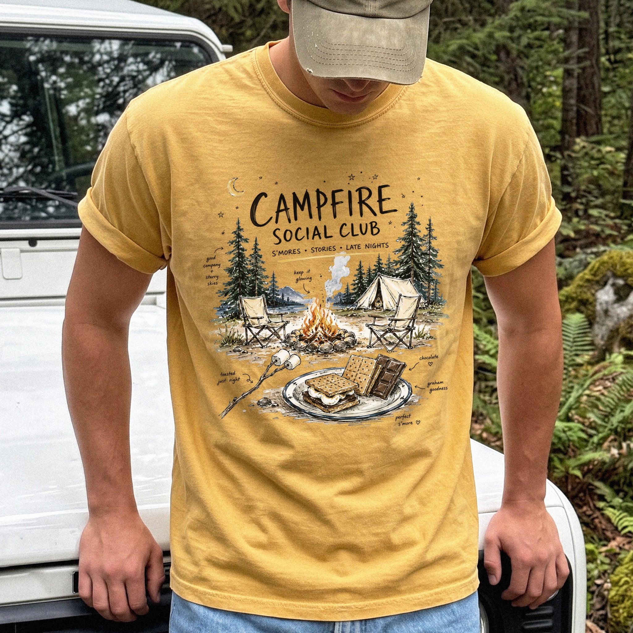 Campfire Social Club Comfort Colors Shirt – S’mores Camping T-Shirt