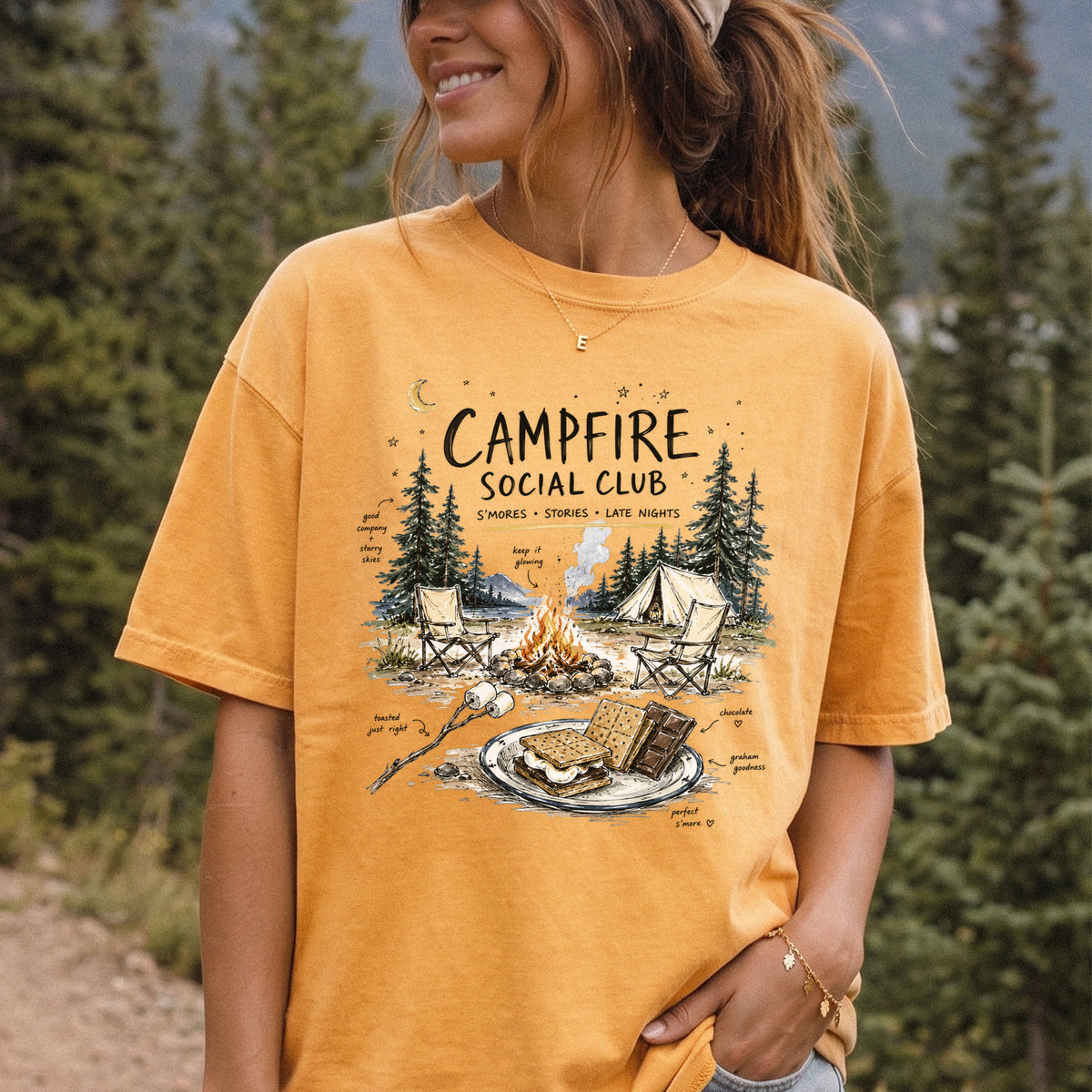 Campfire Social Club Comfort Colors Shirt – S’mores Camping T-Shirt