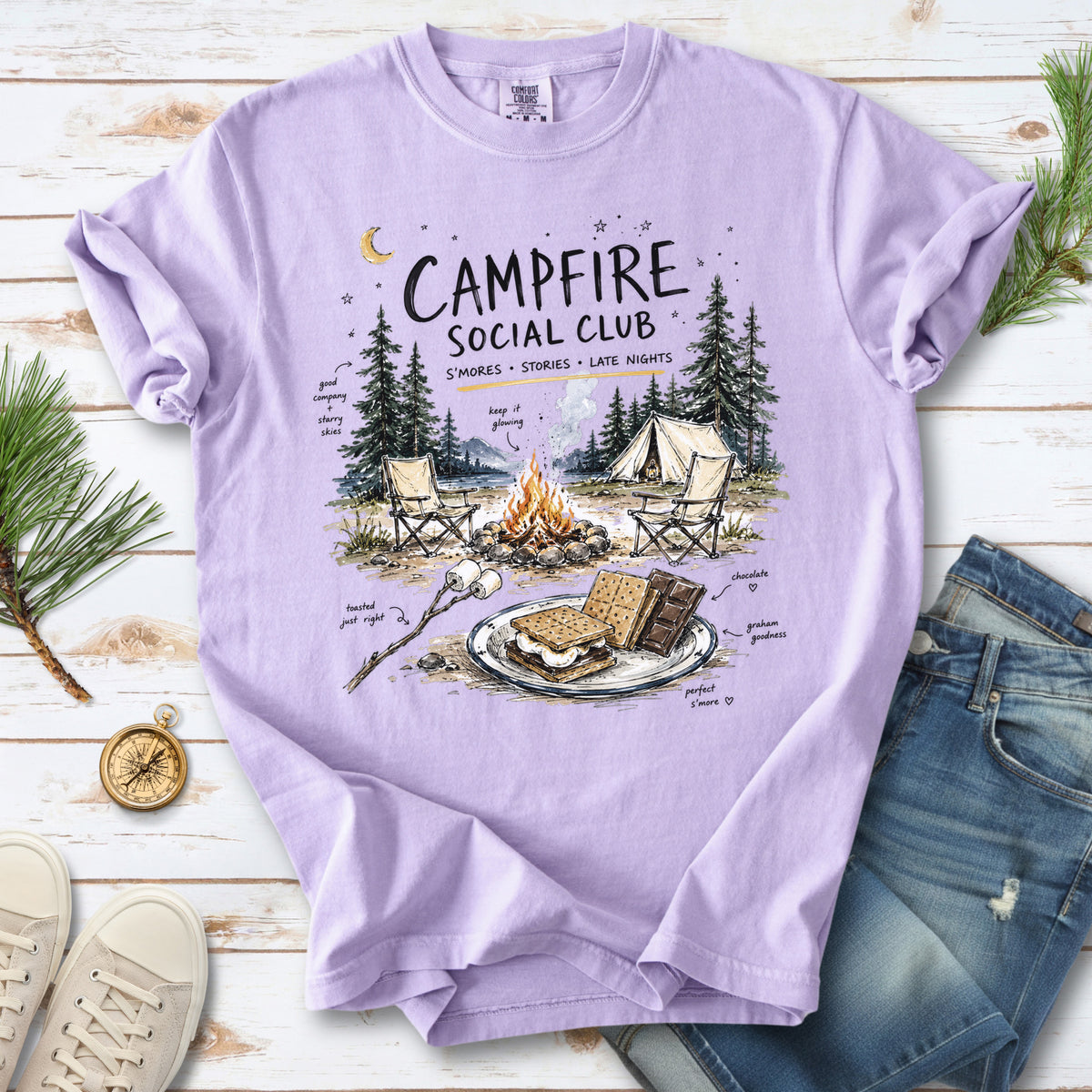 Campfire Social Club Comfort Colors Shirt – S’mores Camping T-Shirt