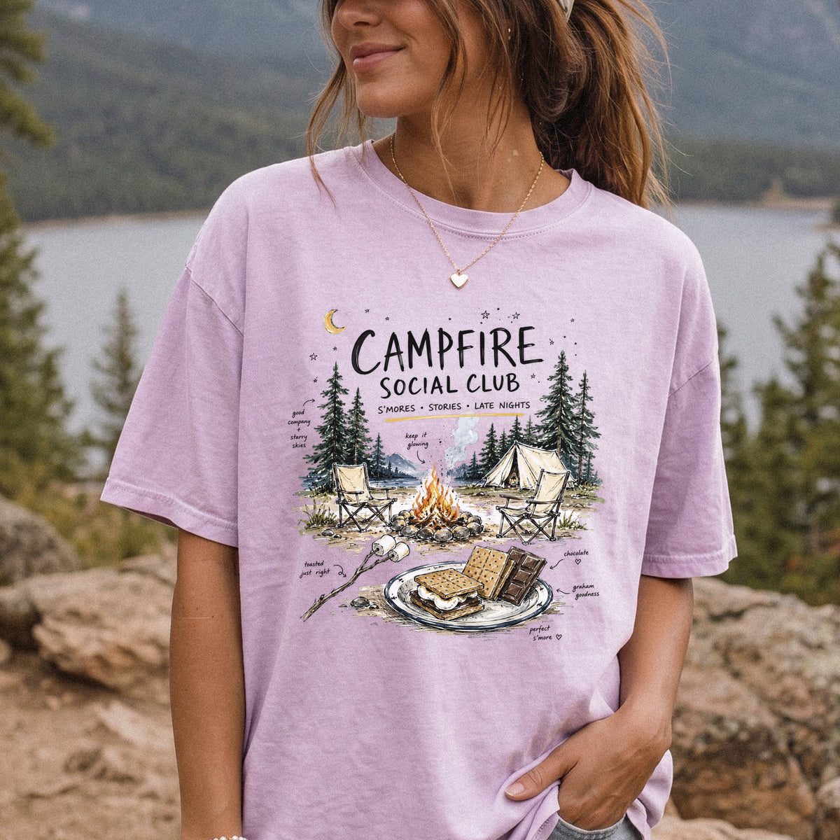 Campfire Social Club Comfort Colors Shirt – S’mores Camping T-Shirt