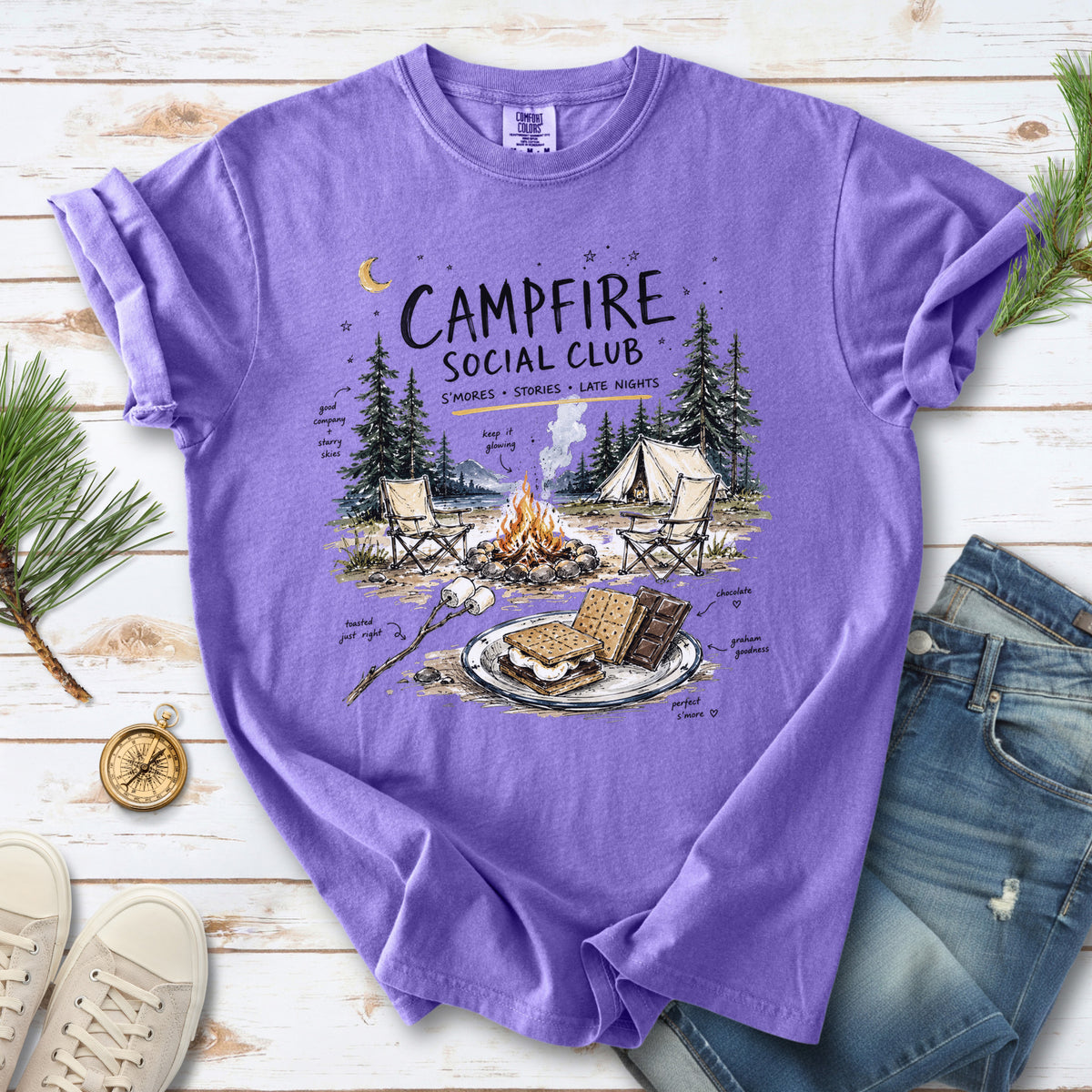 Campfire Social Club Comfort Colors Shirt – S’mores Camping T-Shirt