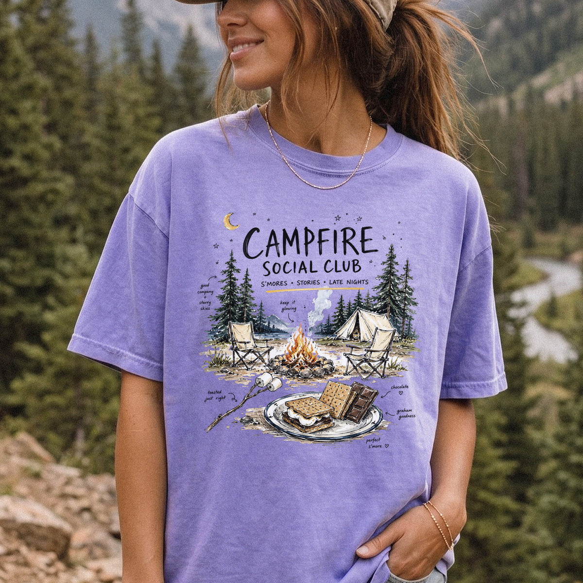 Campfire Social Club Comfort Colors Shirt – S’mores Camping T-Shirt