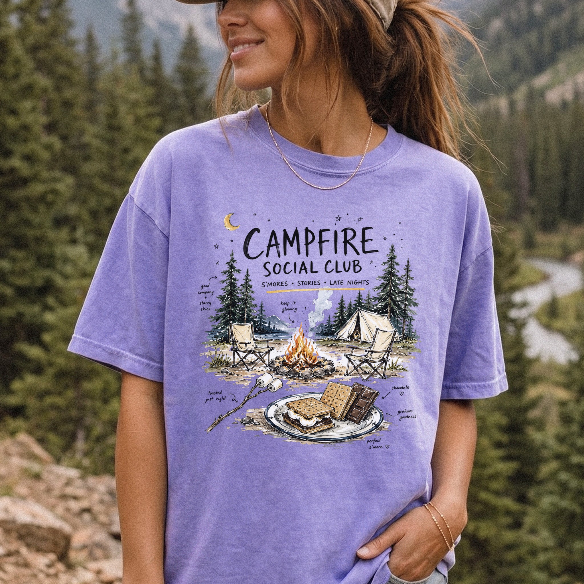 Campfire Social Club Comfort Colors Shirt – S’mores Camping T-Shirt