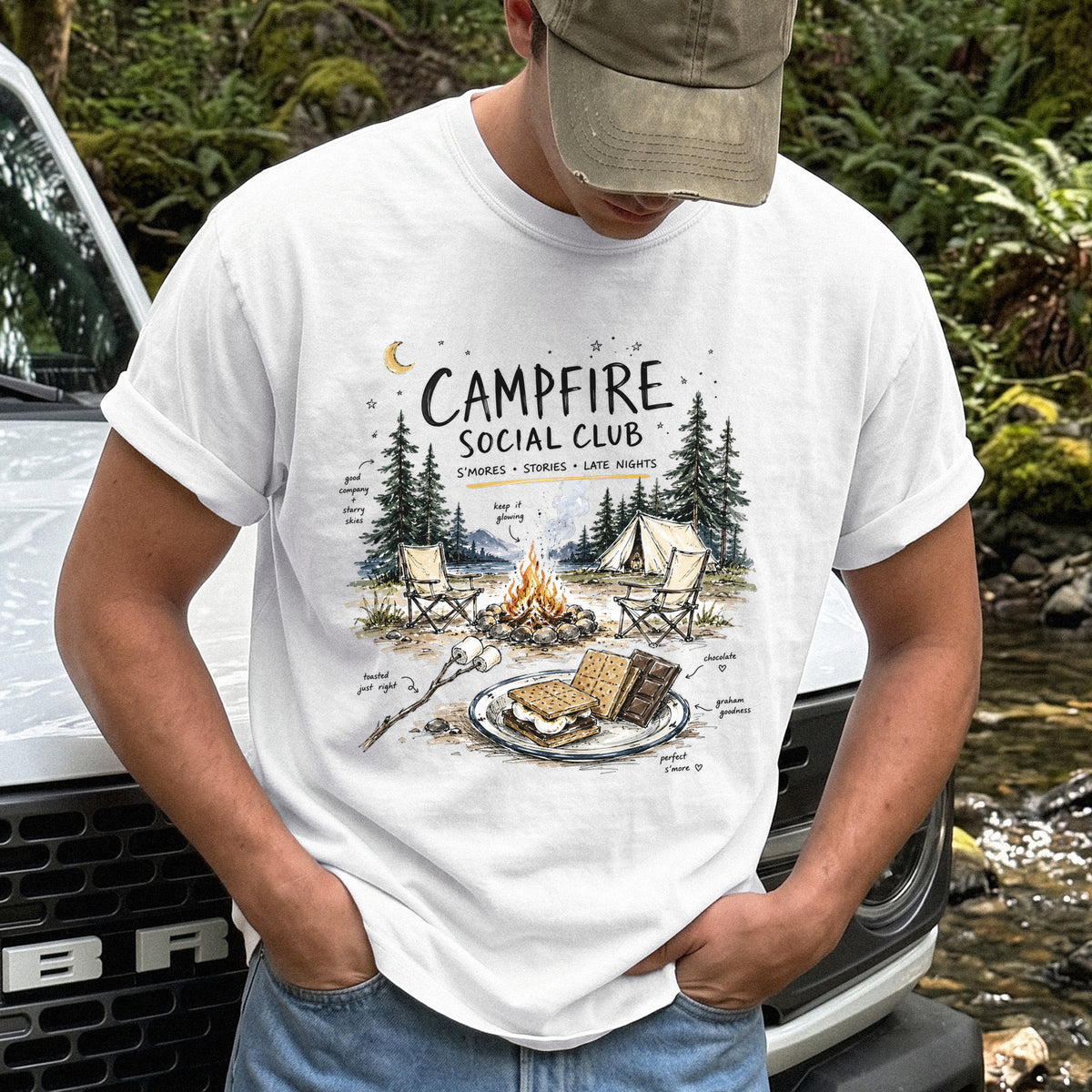 Campfire Social Club Comfort Colors Shirt – S’mores Camping T-Shirt