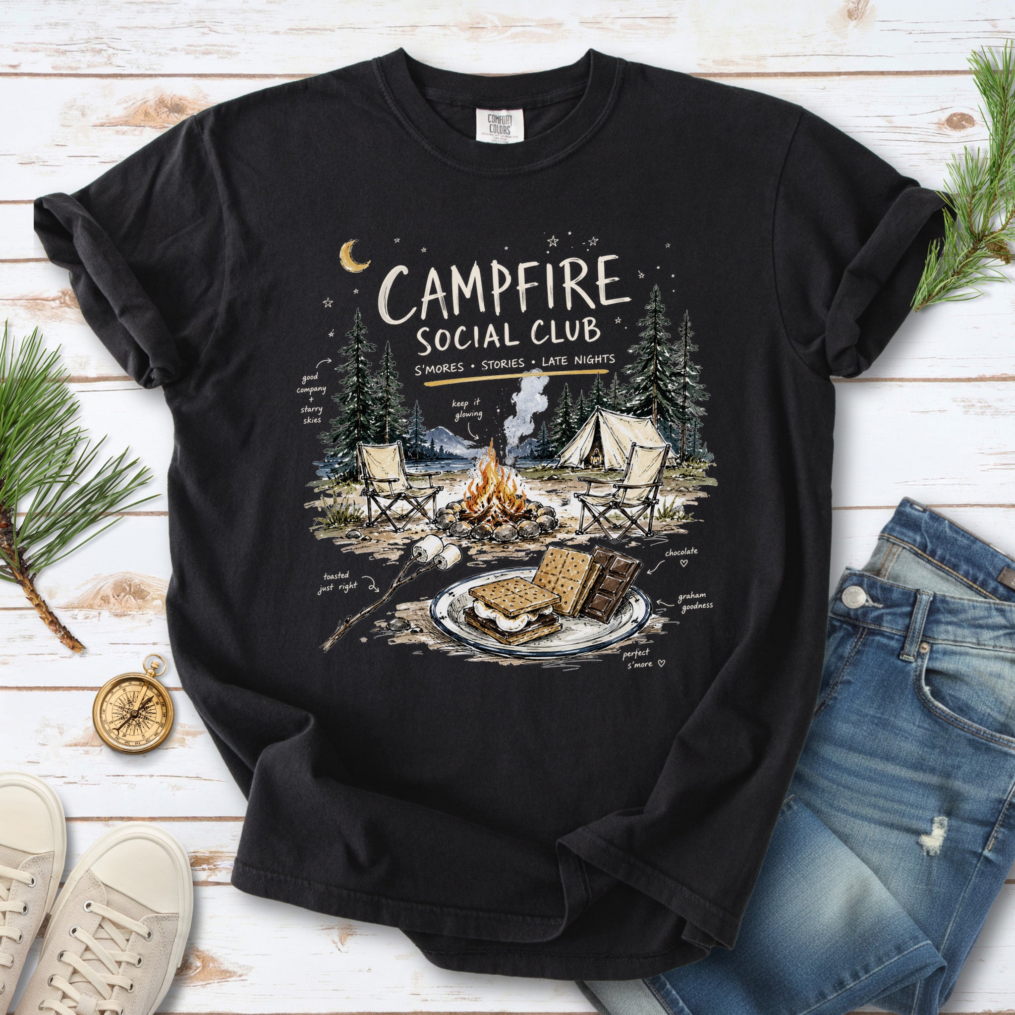 Campfire Social Club Comfort Colors Shirt – S’mores Camping T-Shirt