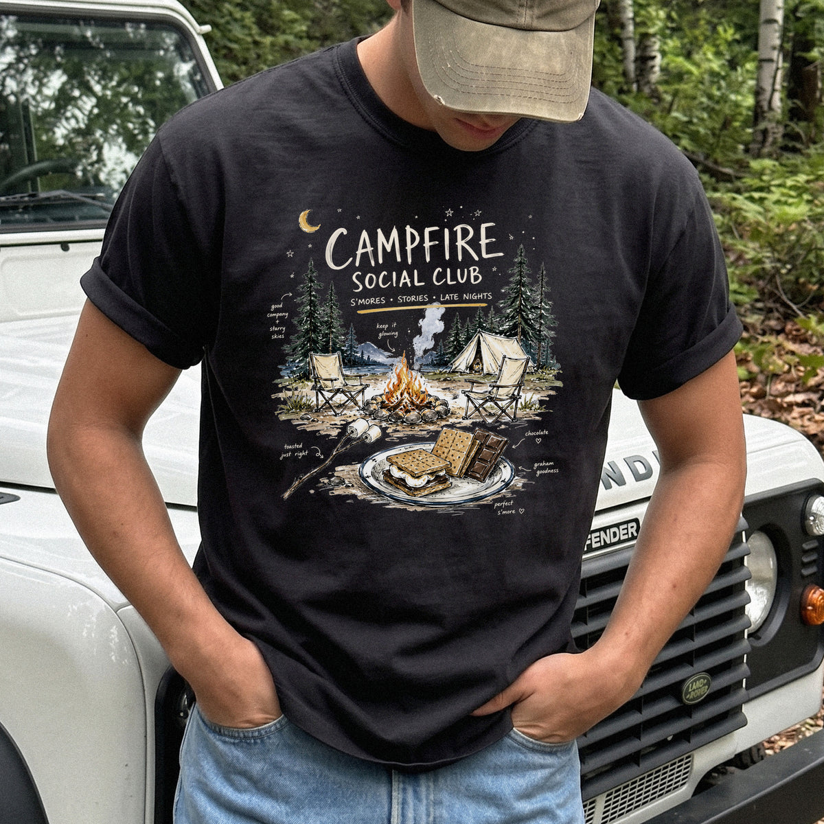 Campfire Social Club Comfort Colors Shirt – S’mores Camping T-Shirt