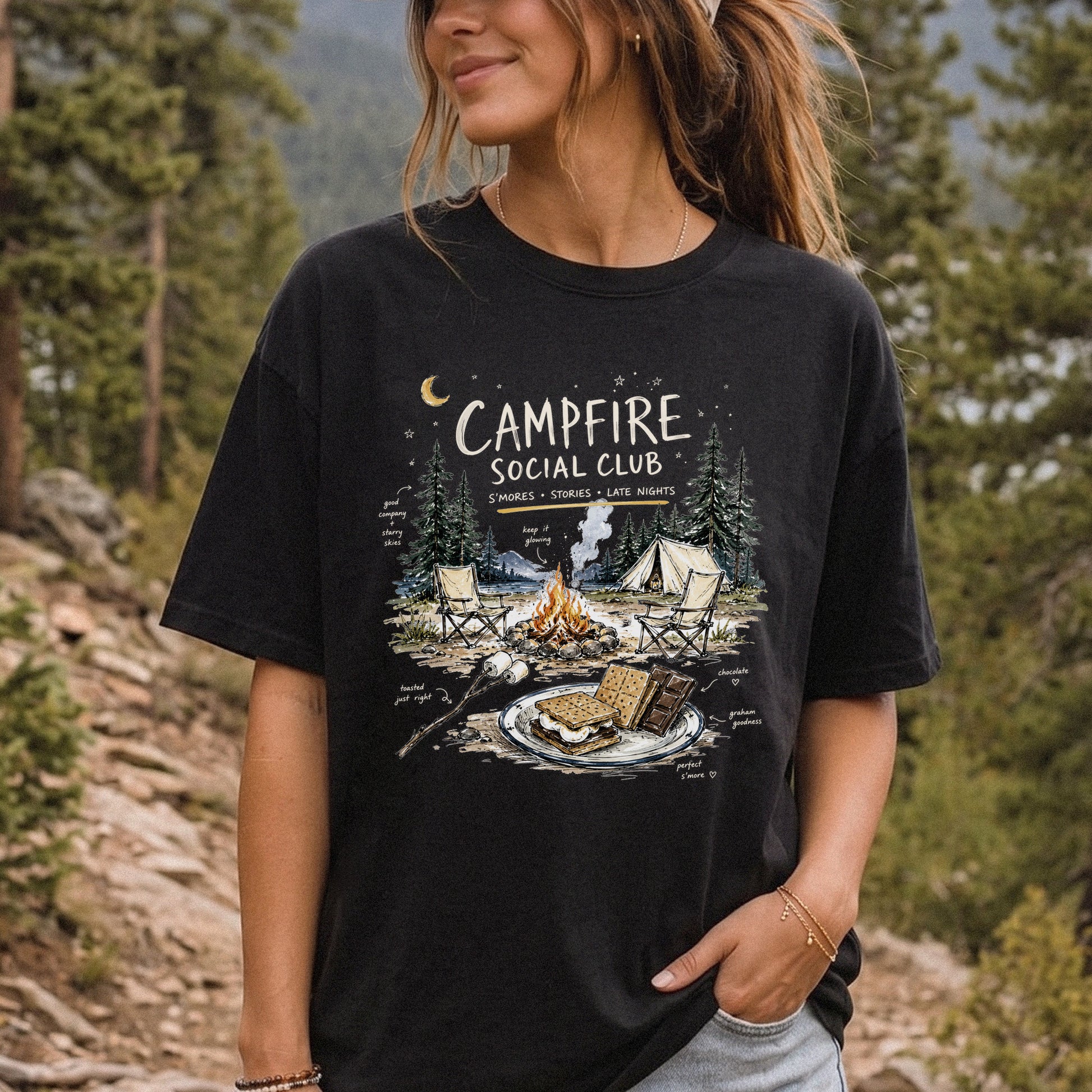 Campfire Social Club Comfort Colors Shirt – S’mores Camping T-Shirt