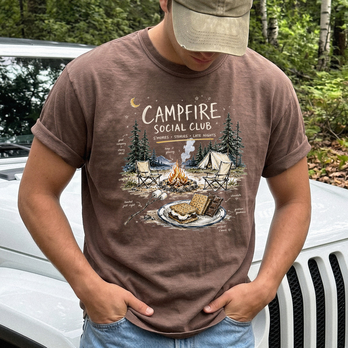 Campfire Social Club Comfort Colors Shirt – S’mores Camping T-Shirt