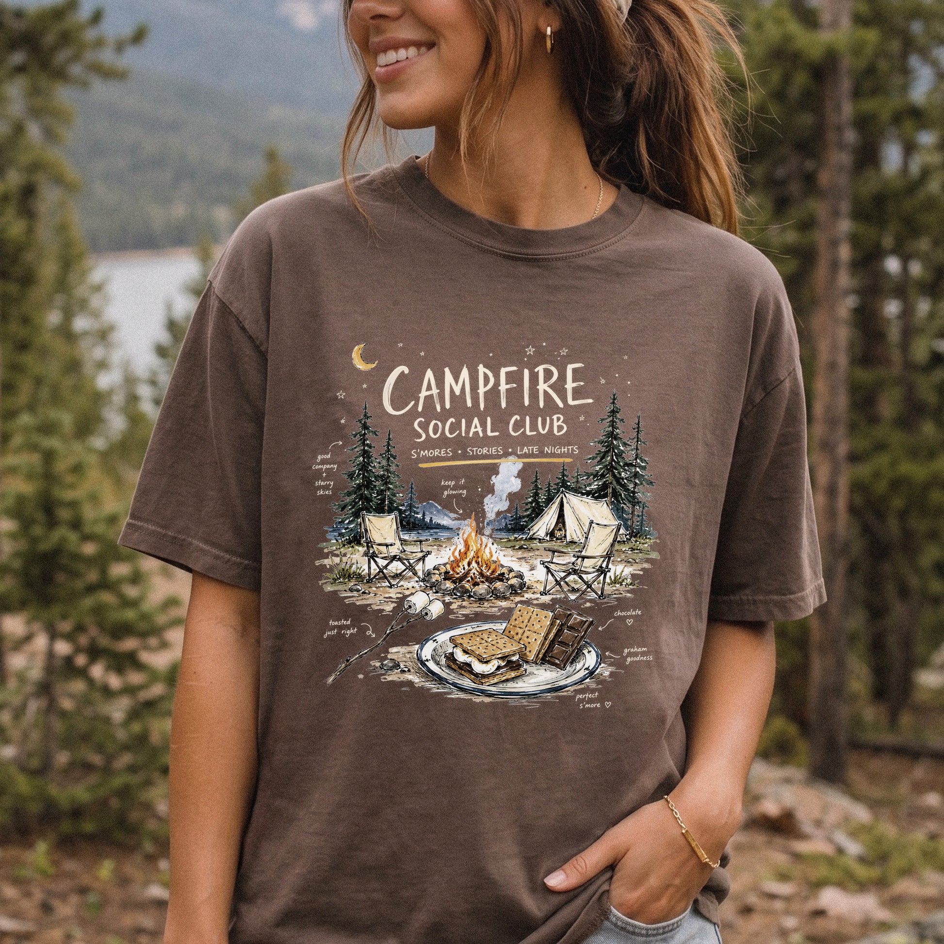 Campfire Social Club Comfort Colors Shirt – S’mores Camping T-Shirt