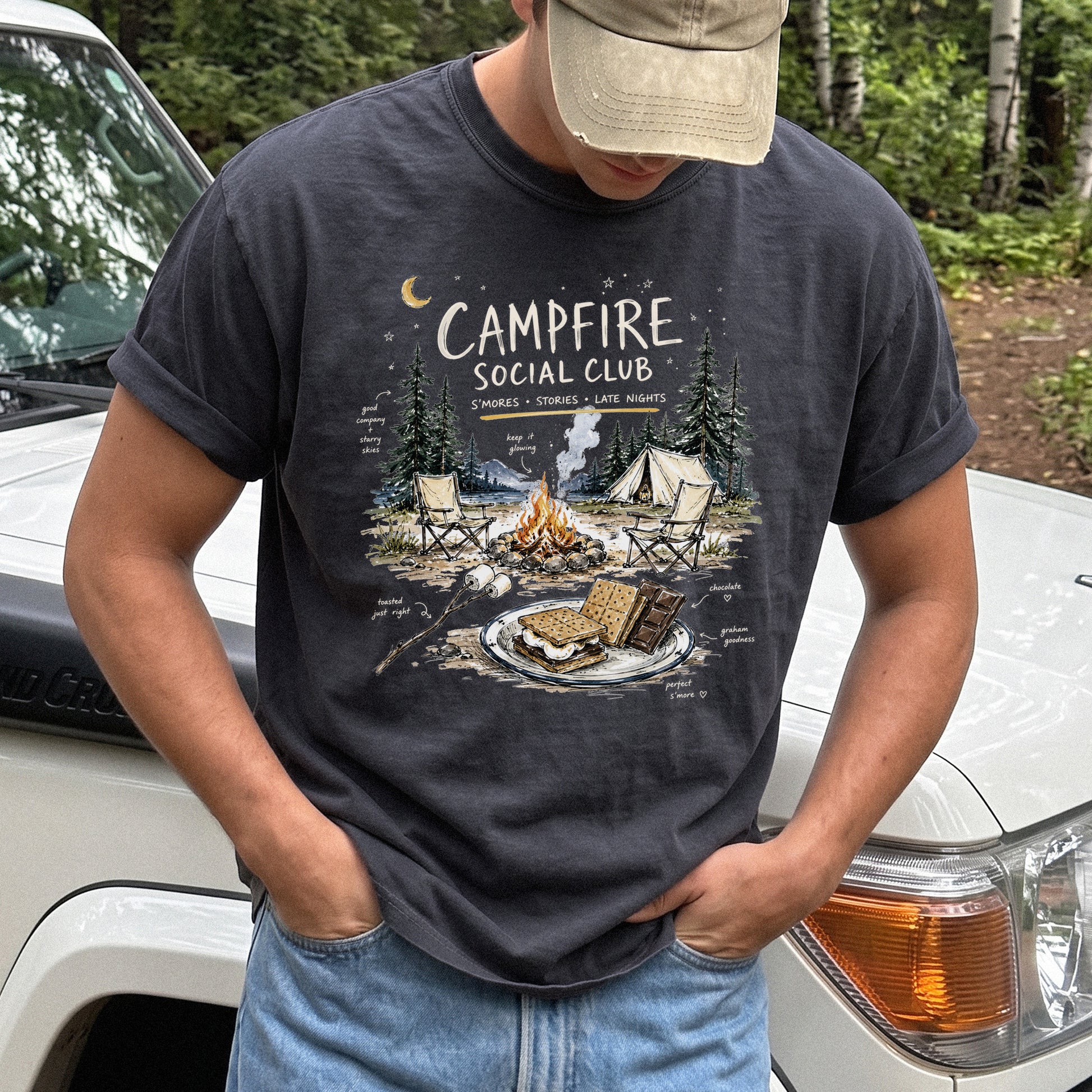 Campfire Social Club Comfort Colors Shirt – S’mores Camping T-Shirt