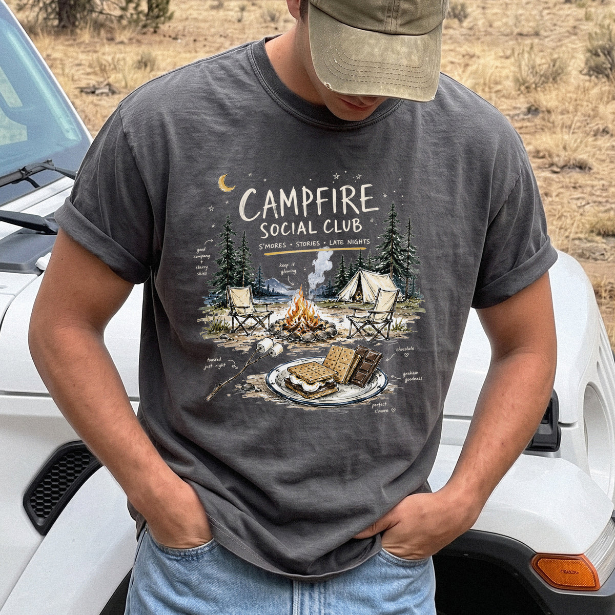 Campfire Social Club Comfort Colors Shirt – S’mores Camping T-Shirt