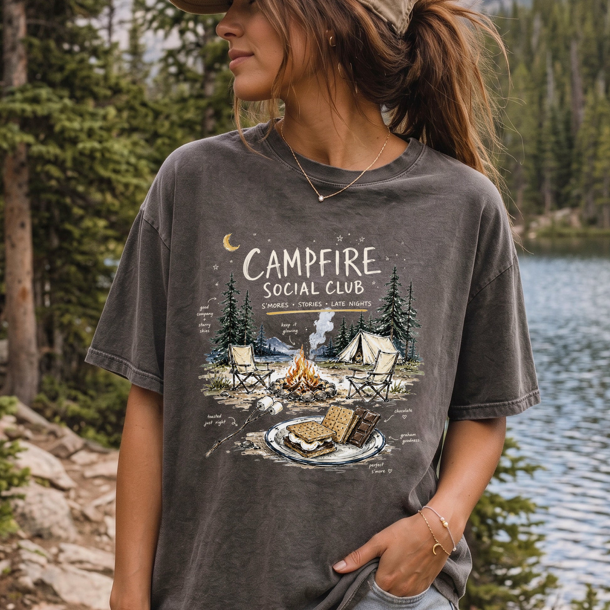 Campfire Social Club Comfort Colors Shirt – S’mores Camping T-Shirt