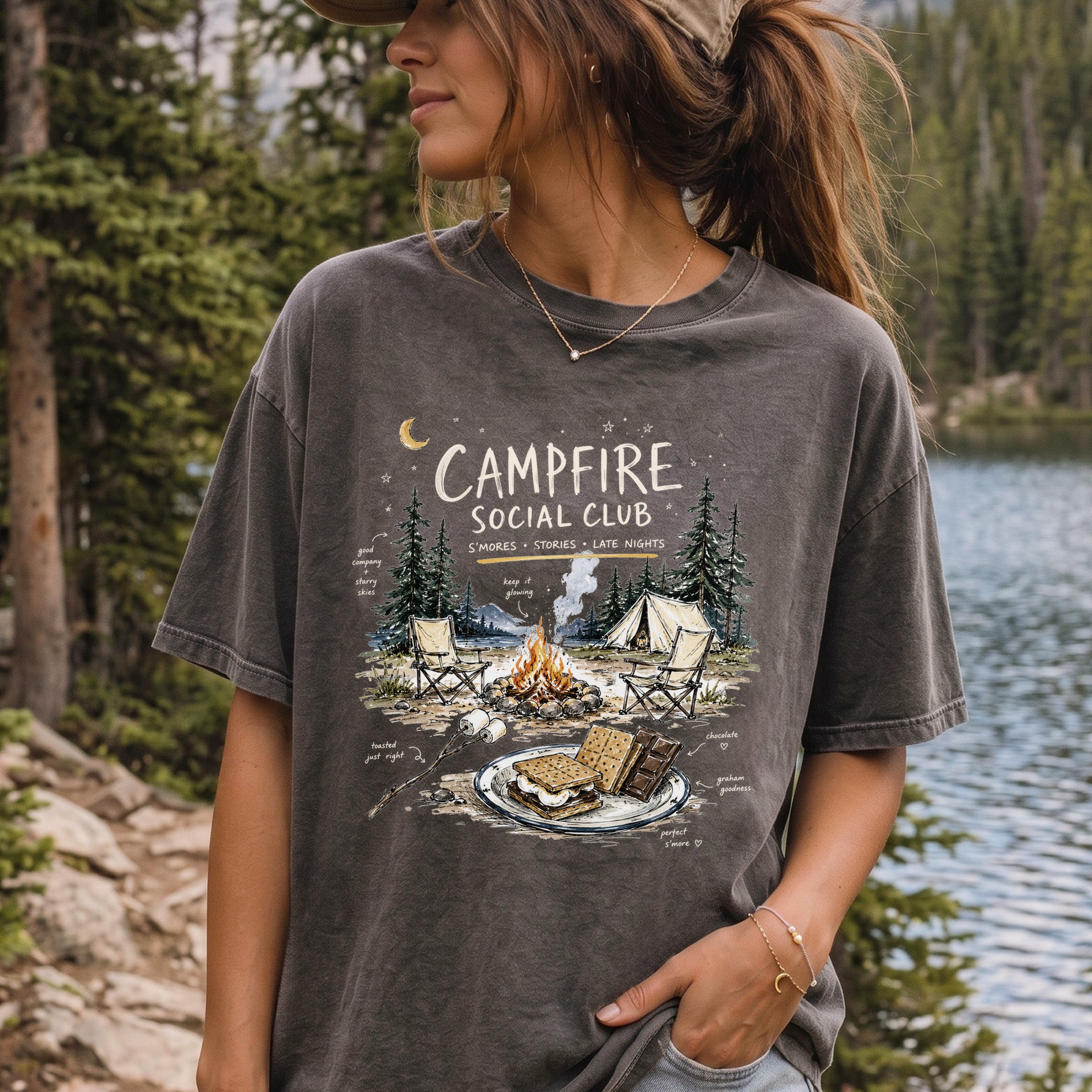Campfire Social Club Comfort Colors Shirt – S’mores Camping T-Shirt