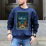 Campfire Cocoa Critters Sweatshirt – Raccoon & Reindeer Christmas Vibes