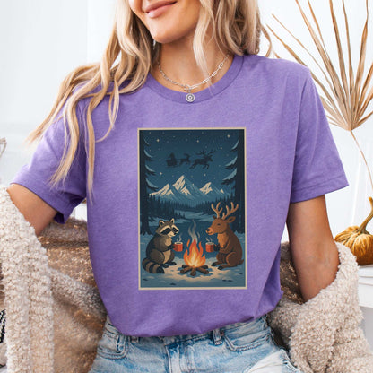 Campfire Cocoa Critters T-Shirt – Raccoon & Reindeer Christmas Vibes