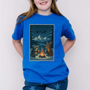 Campfire Cocoa Critters Youth Tee – Raccoon & Reindeer Christmas Vibes