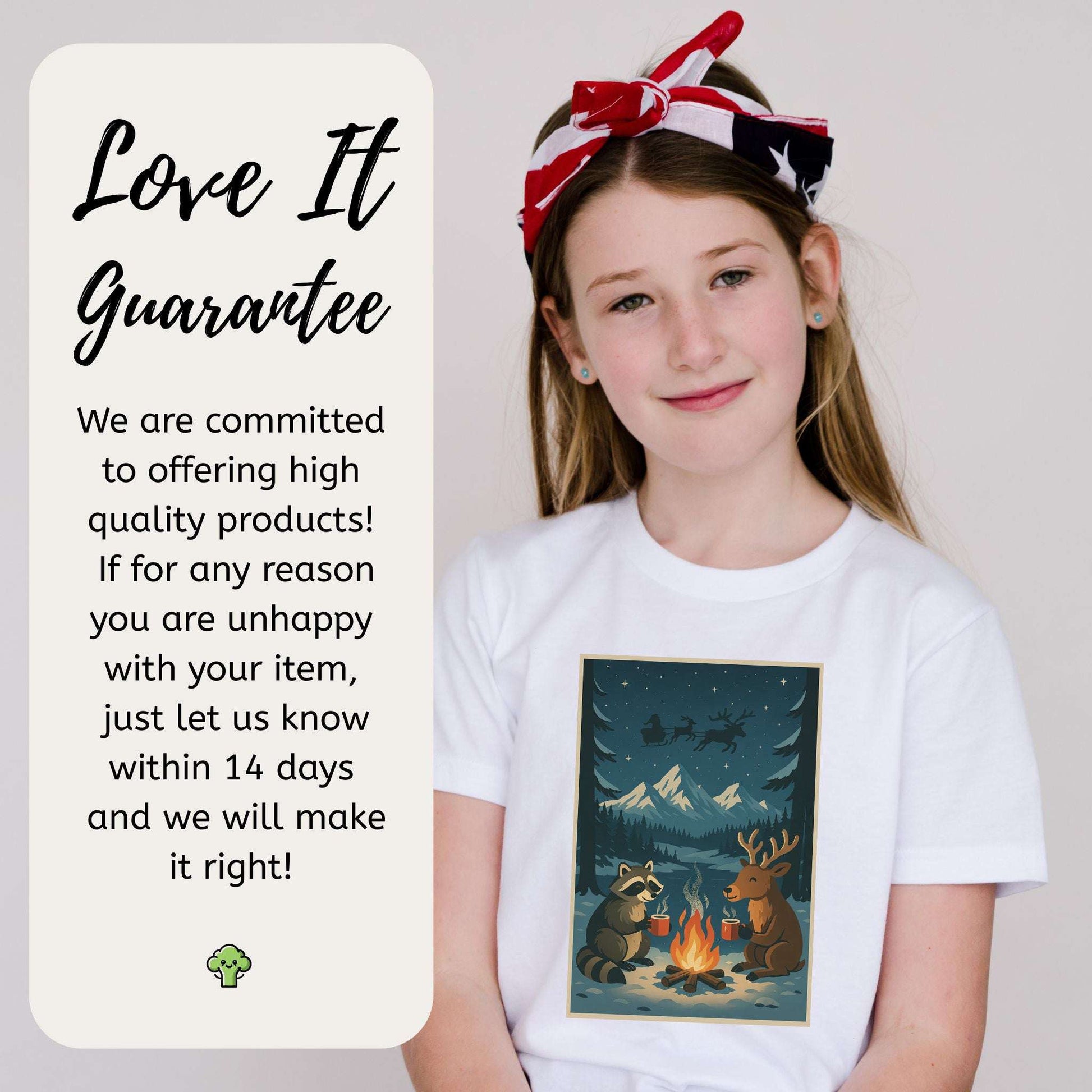 Campfire Cocoa Critters Youth Tee – Raccoon & Reindeer Christmas Vibes