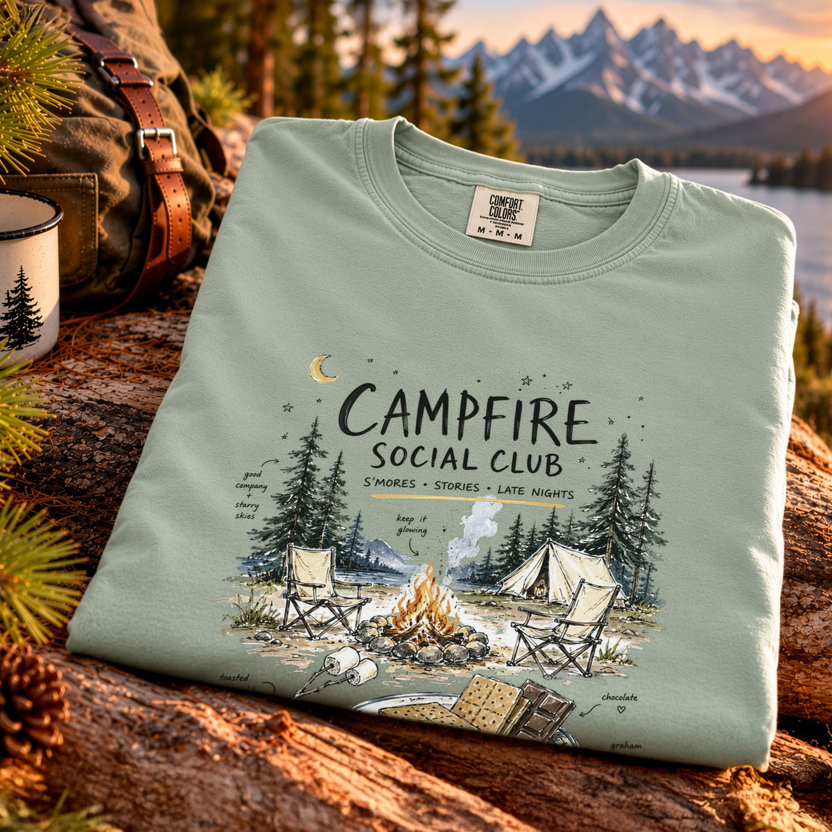 Campfire Social Club Comfort Colors Shirt – S’mores Camping T-Shirt