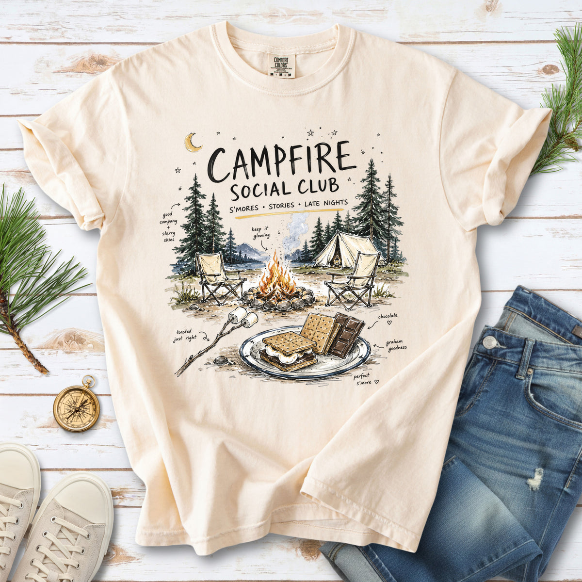 Campfire Social Club Comfort Colors Shirt – S’mores Camping T-Shirt