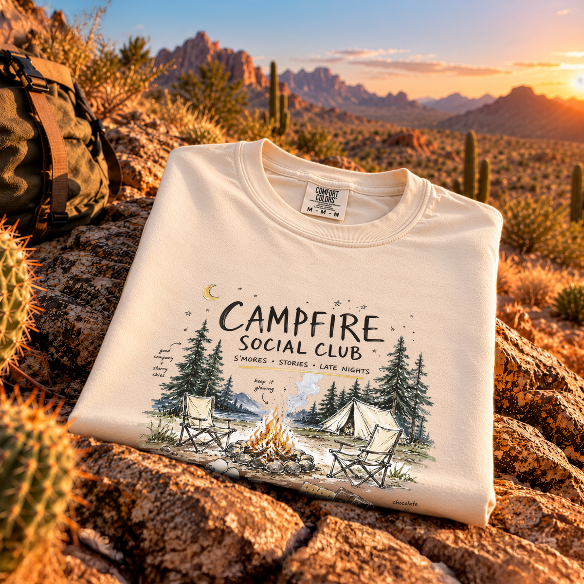 Campfire Social Club Comfort Colors Shirt – S’mores Camping T-Shirt