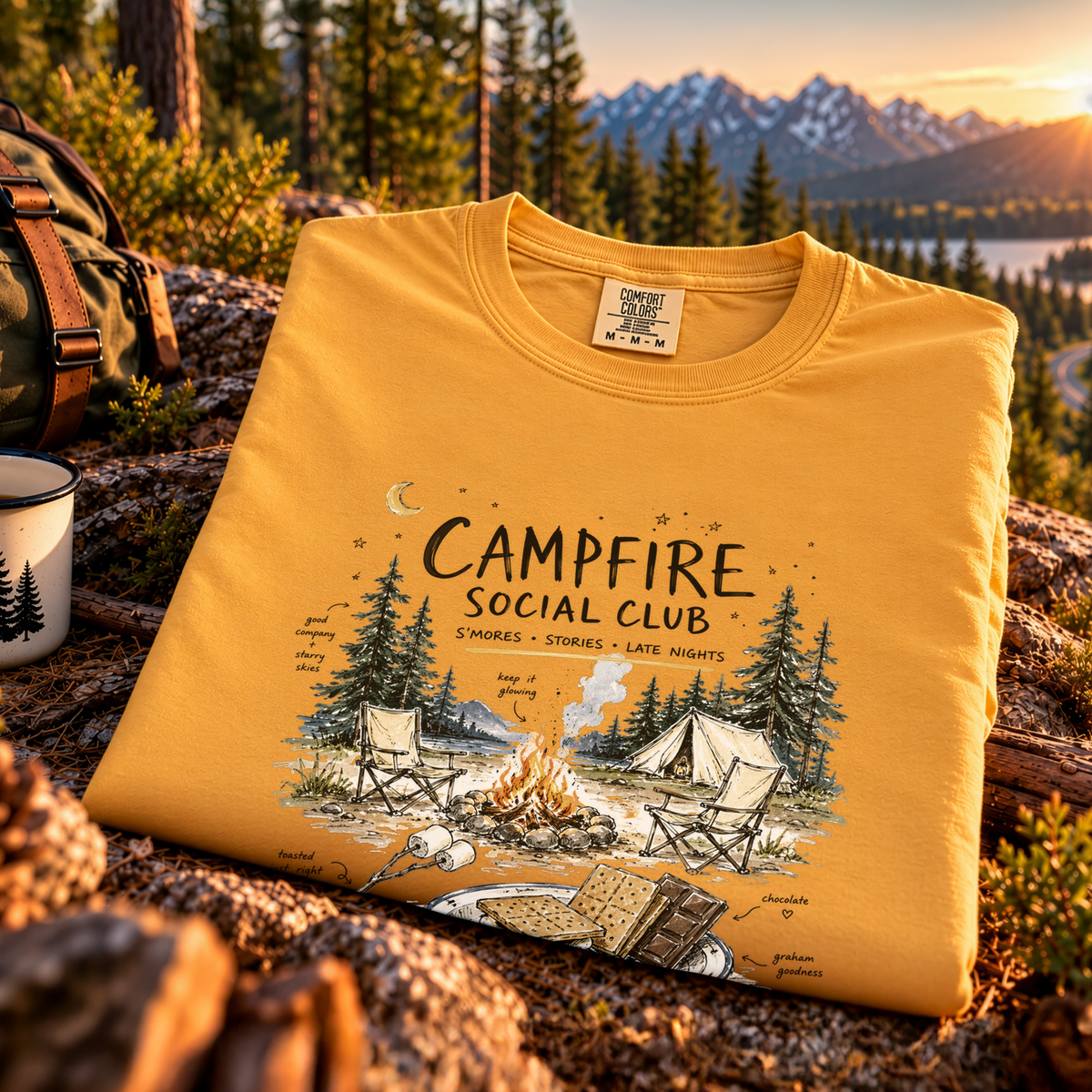 Campfire Social Club Comfort Colors Shirt – S’mores Camping T-Shirt
