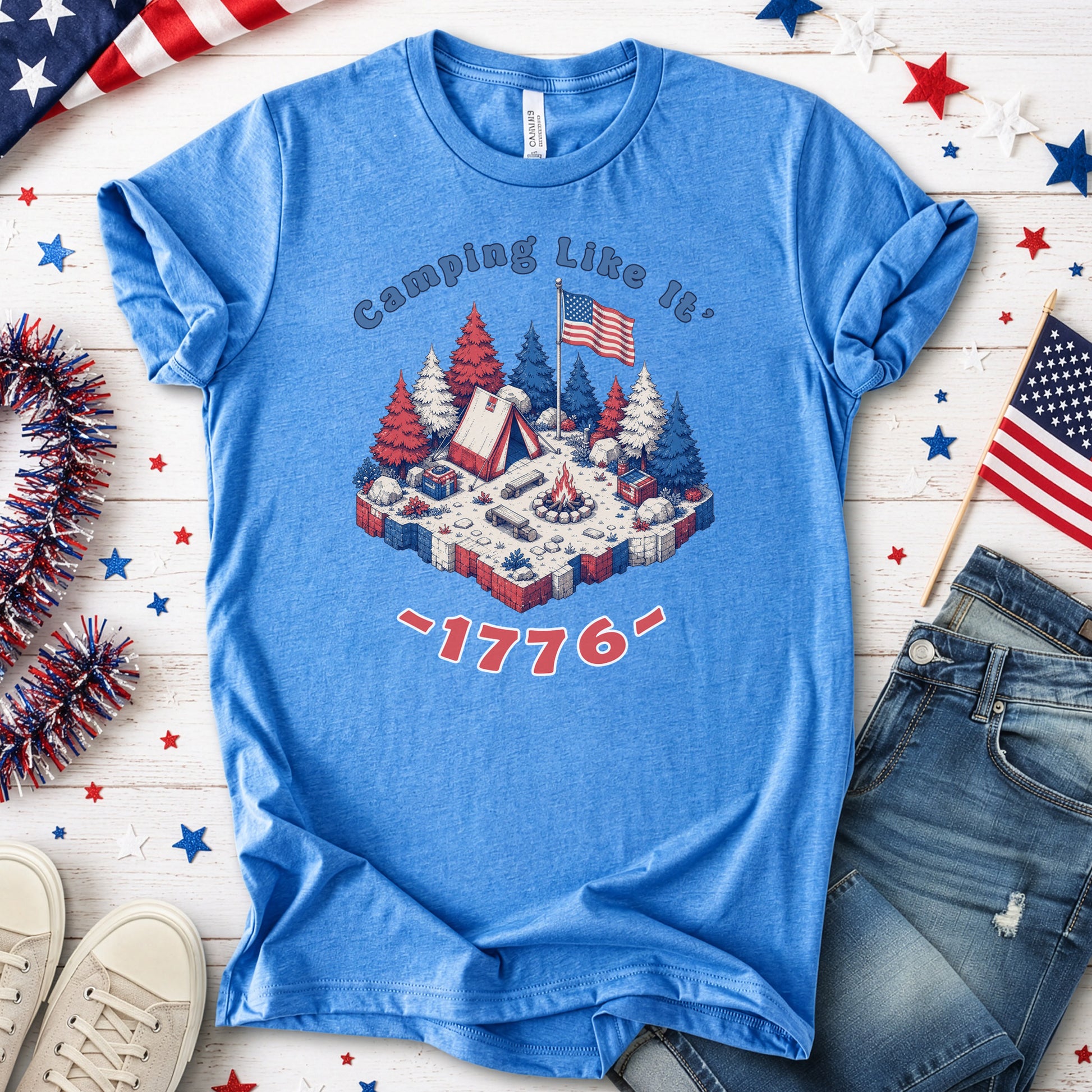 Camping Like It’s 1776 USA Patriotic Campfire Adventure T-Shirt