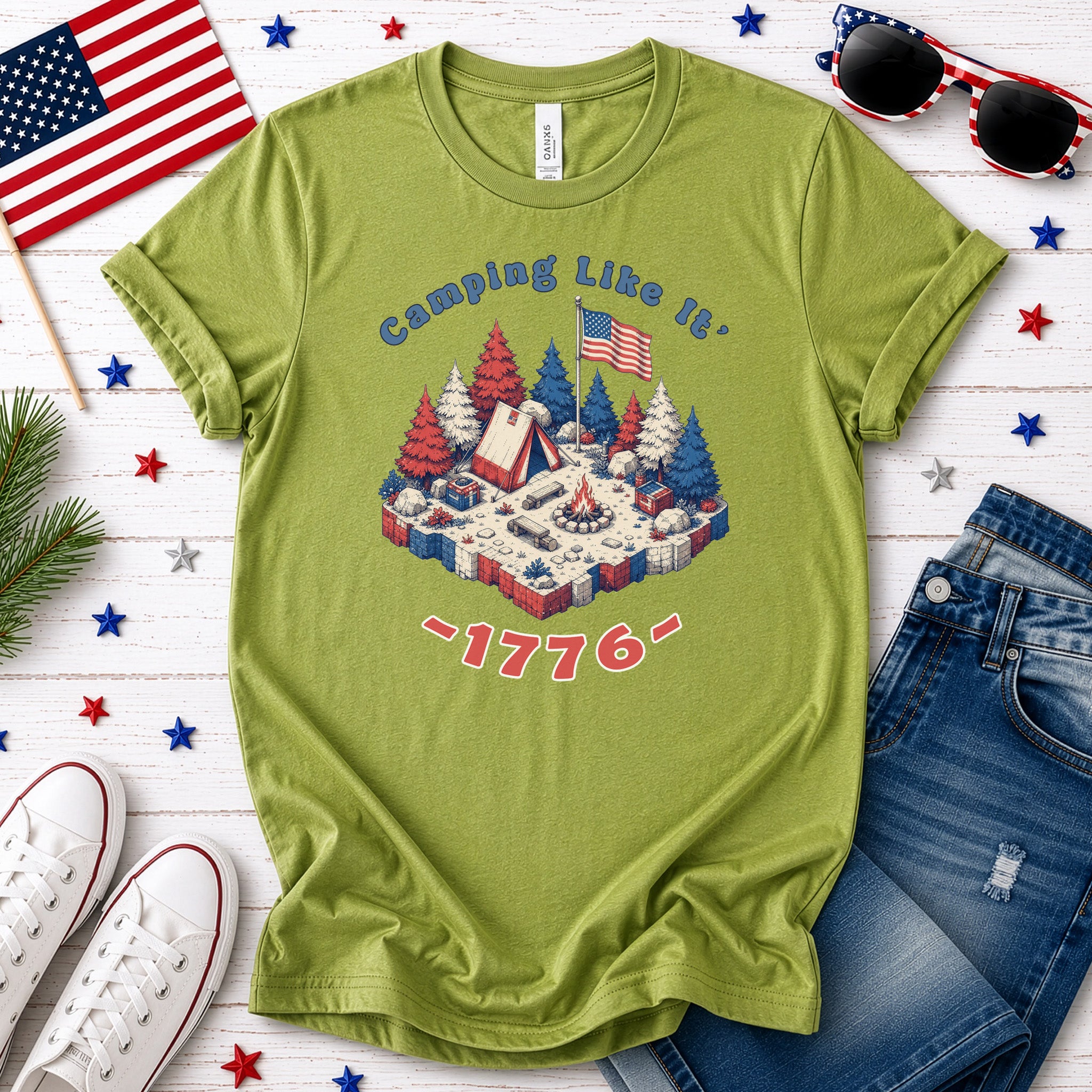 Camping Like It’s 1776 USA Patriotic Campfire Adventure T-Shirt