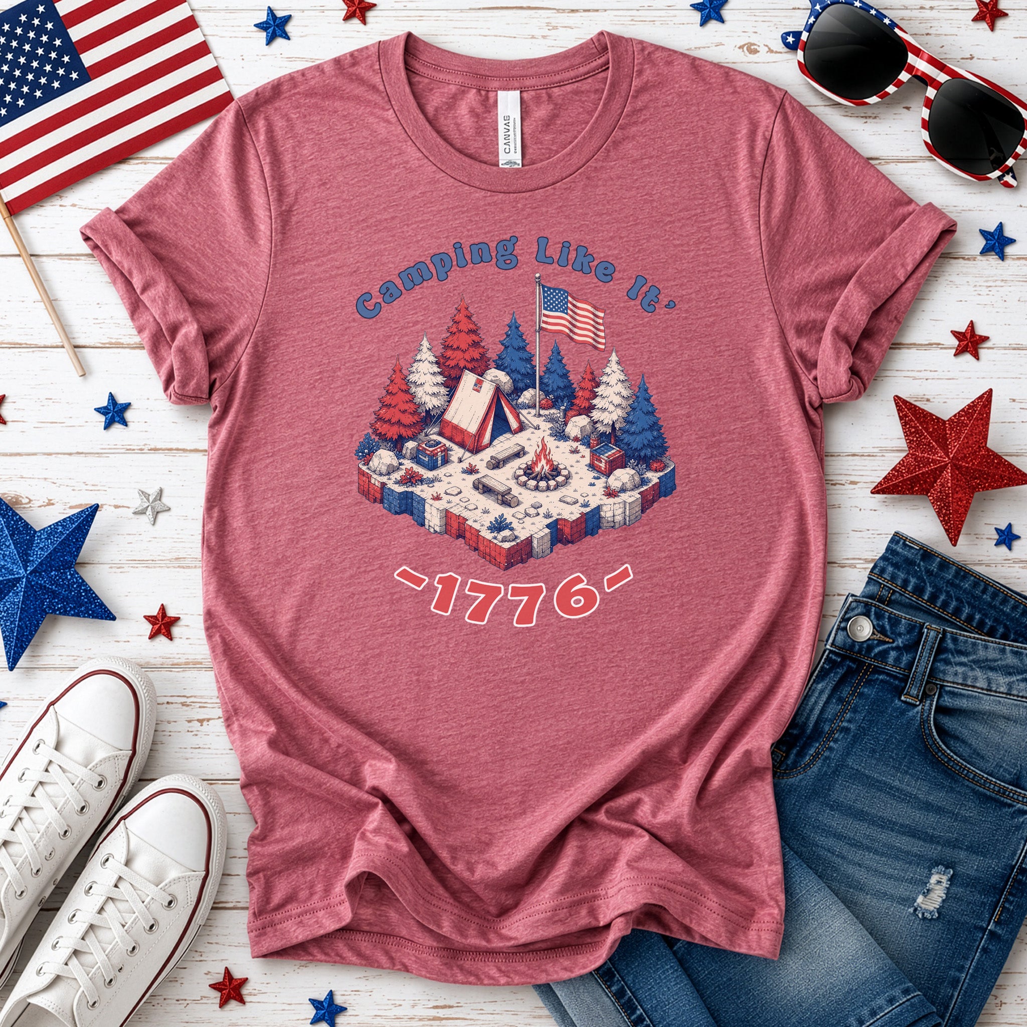 Camping Like It’s 1776 USA Patriotic Campfire Adventure T-Shirt