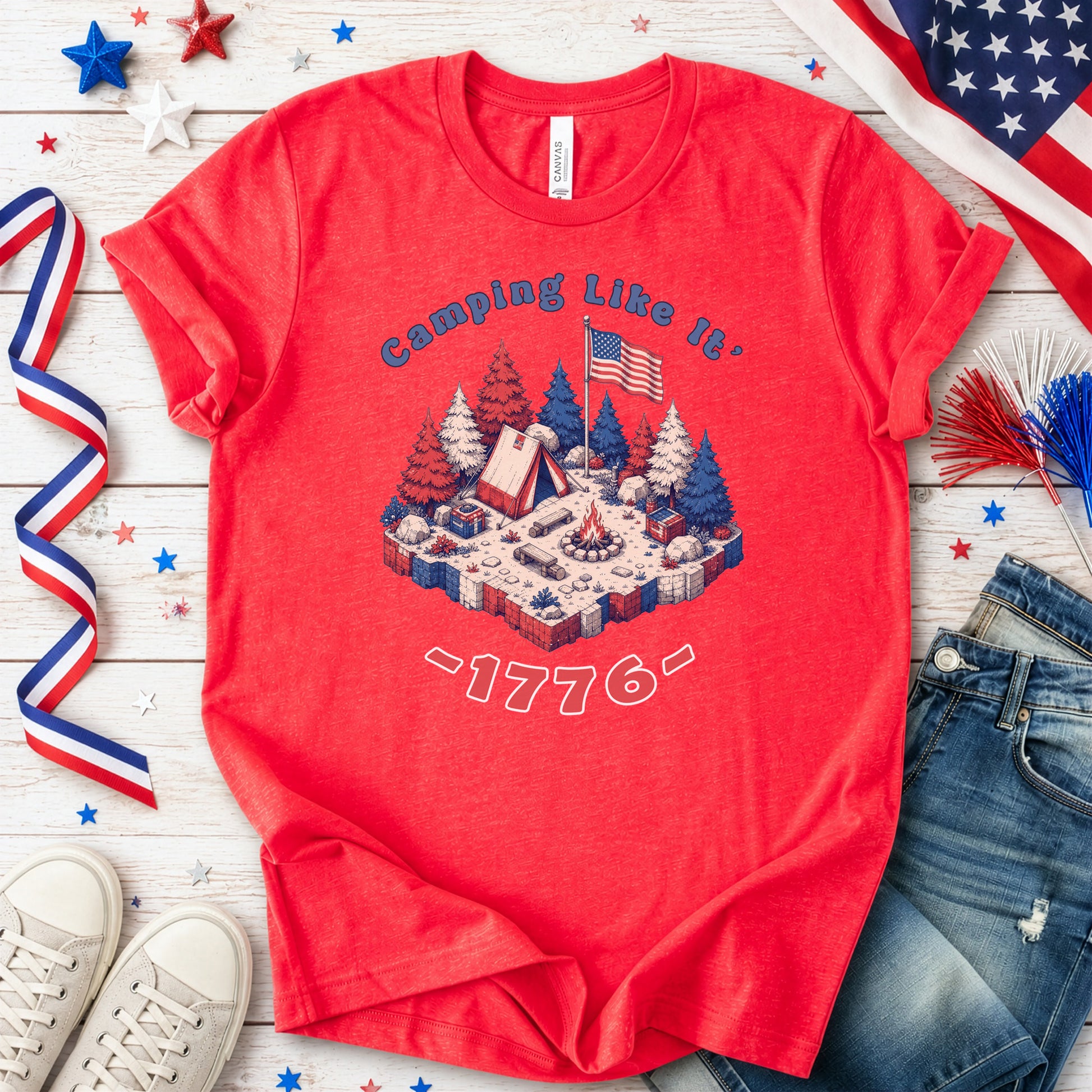 Camping Like It’s 1776 USA Patriotic Campfire Adventure T-Shirt